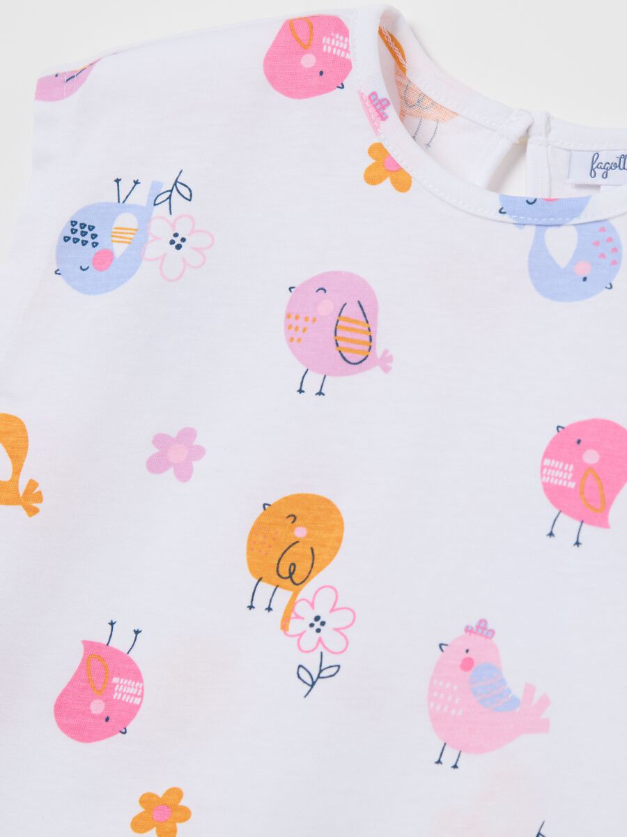 White cotton T-shirt with flowers and birds print_2