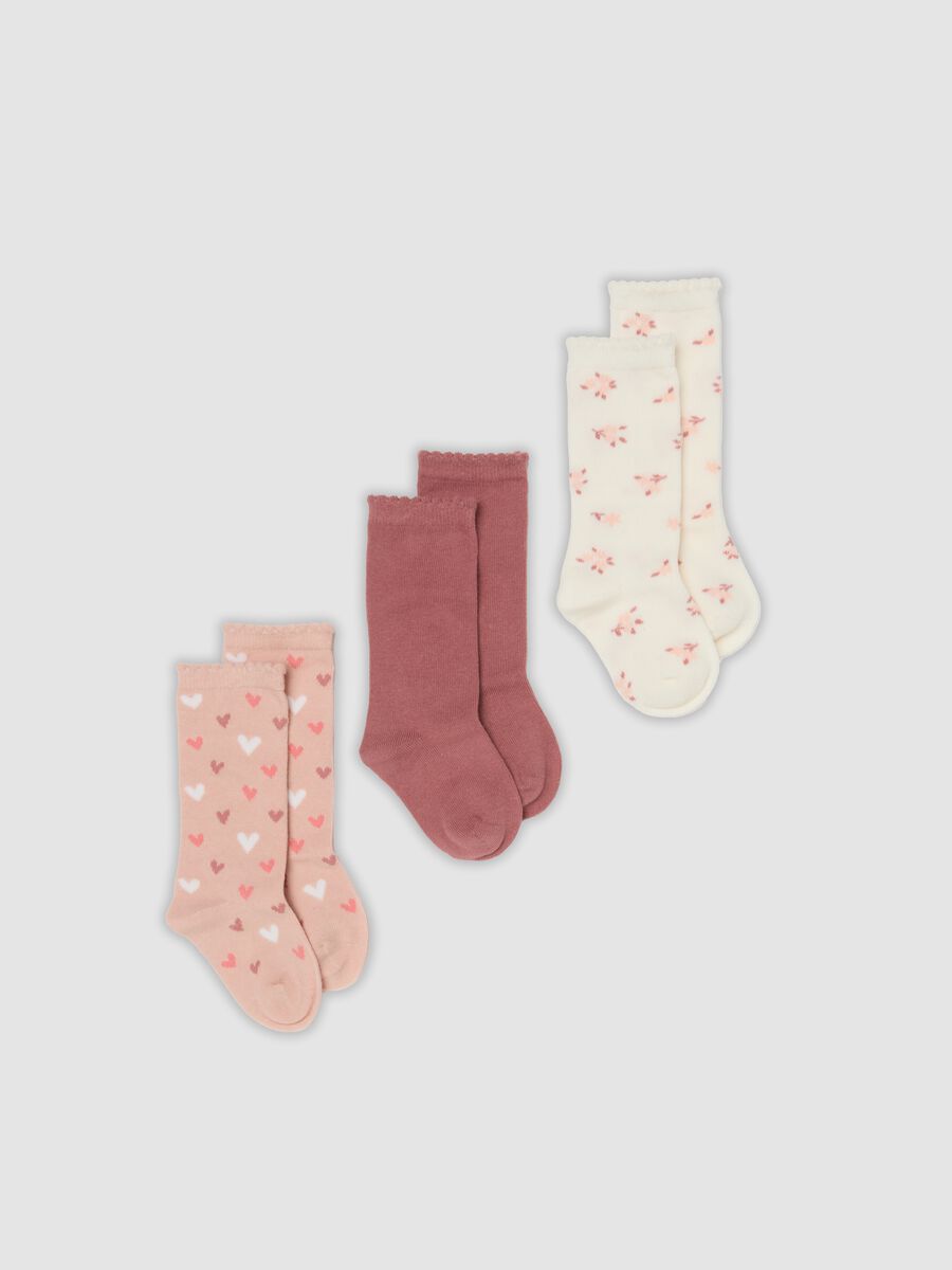 Tripack di calze lunghe rosa in cotone organico elasticizzato_0