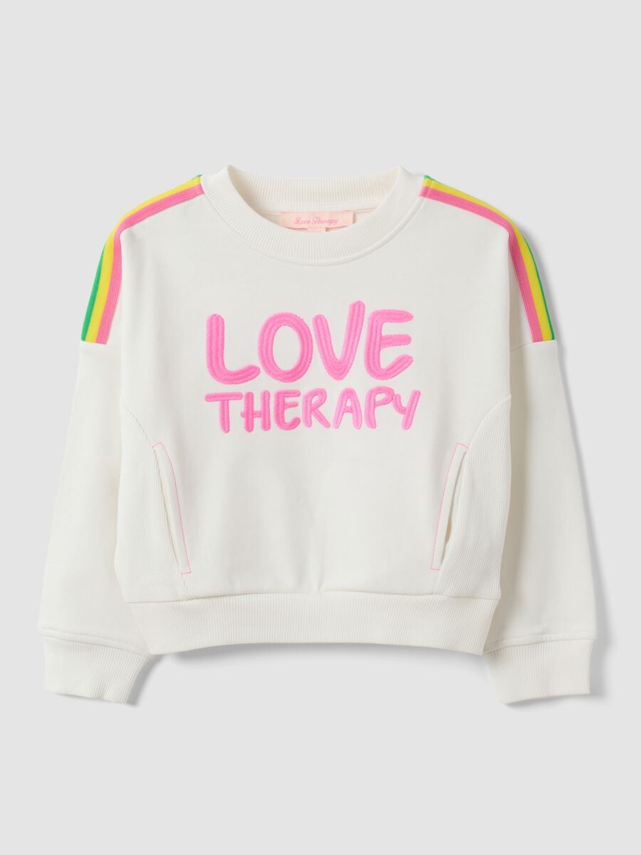 Felpa bianca in misto cotone con scritta Love Therapy per bambina_0