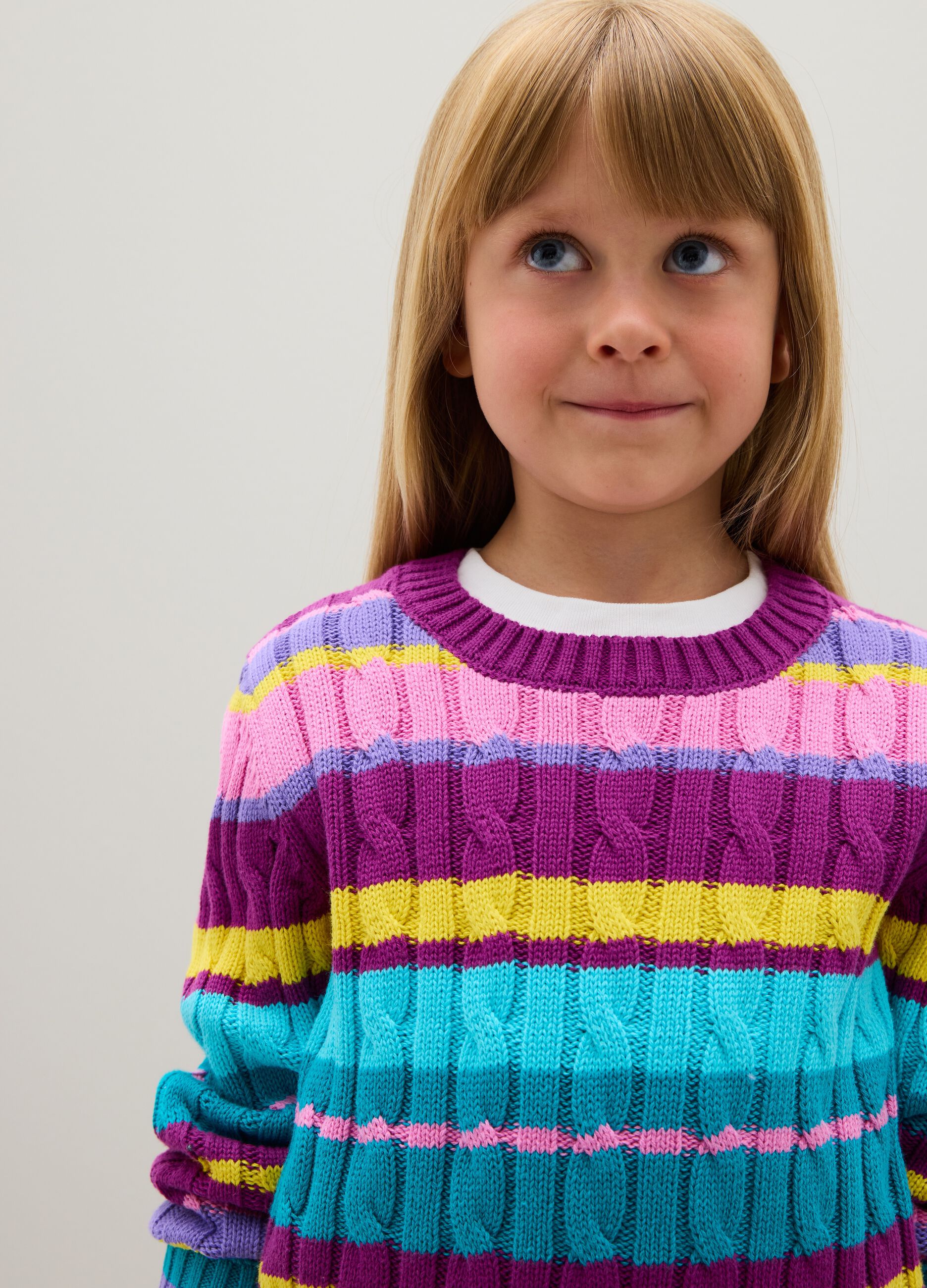 Girls' multicolour regular fit pure cotton sweater