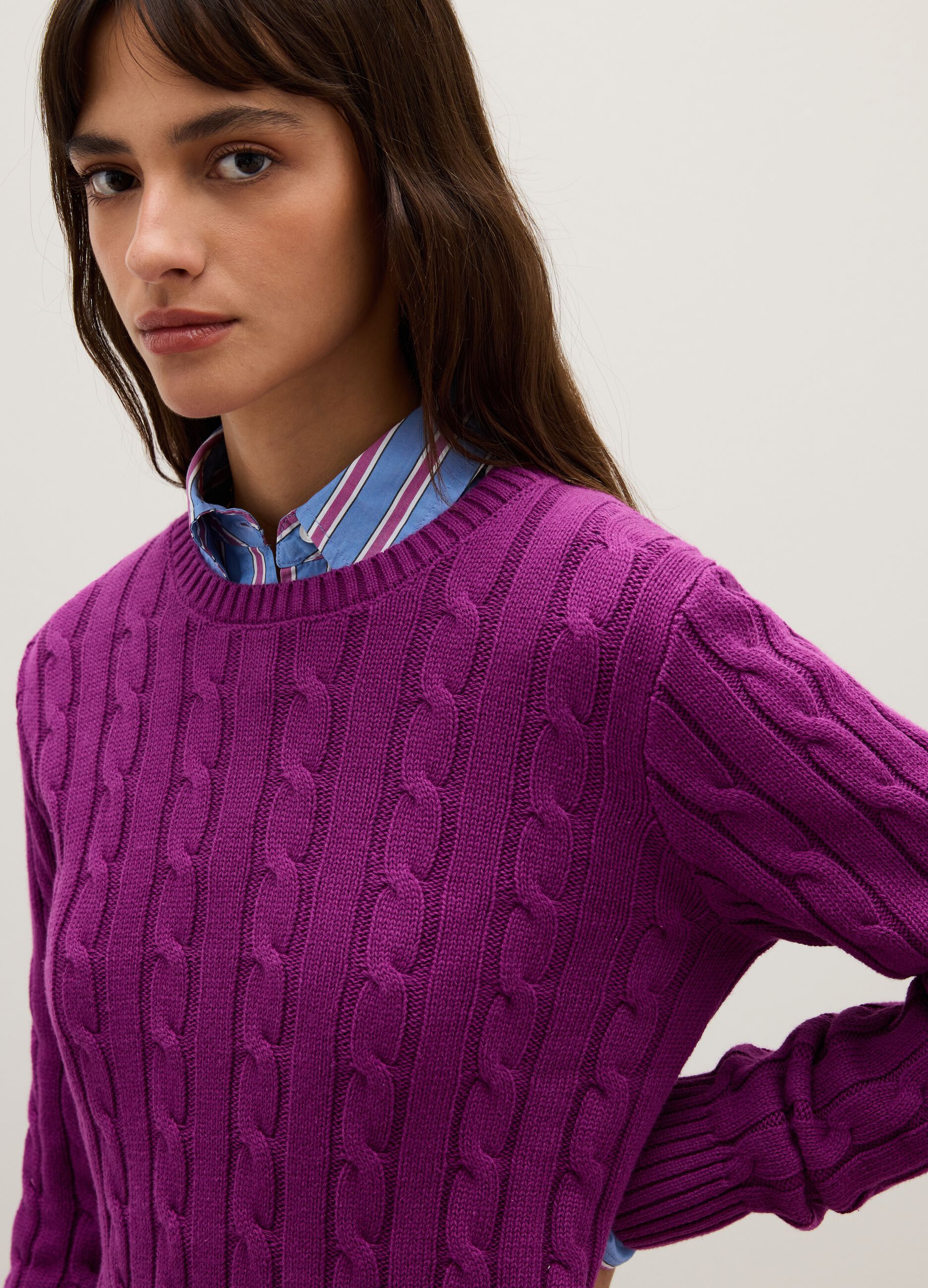 Maglione in puro cotone viola regular fit