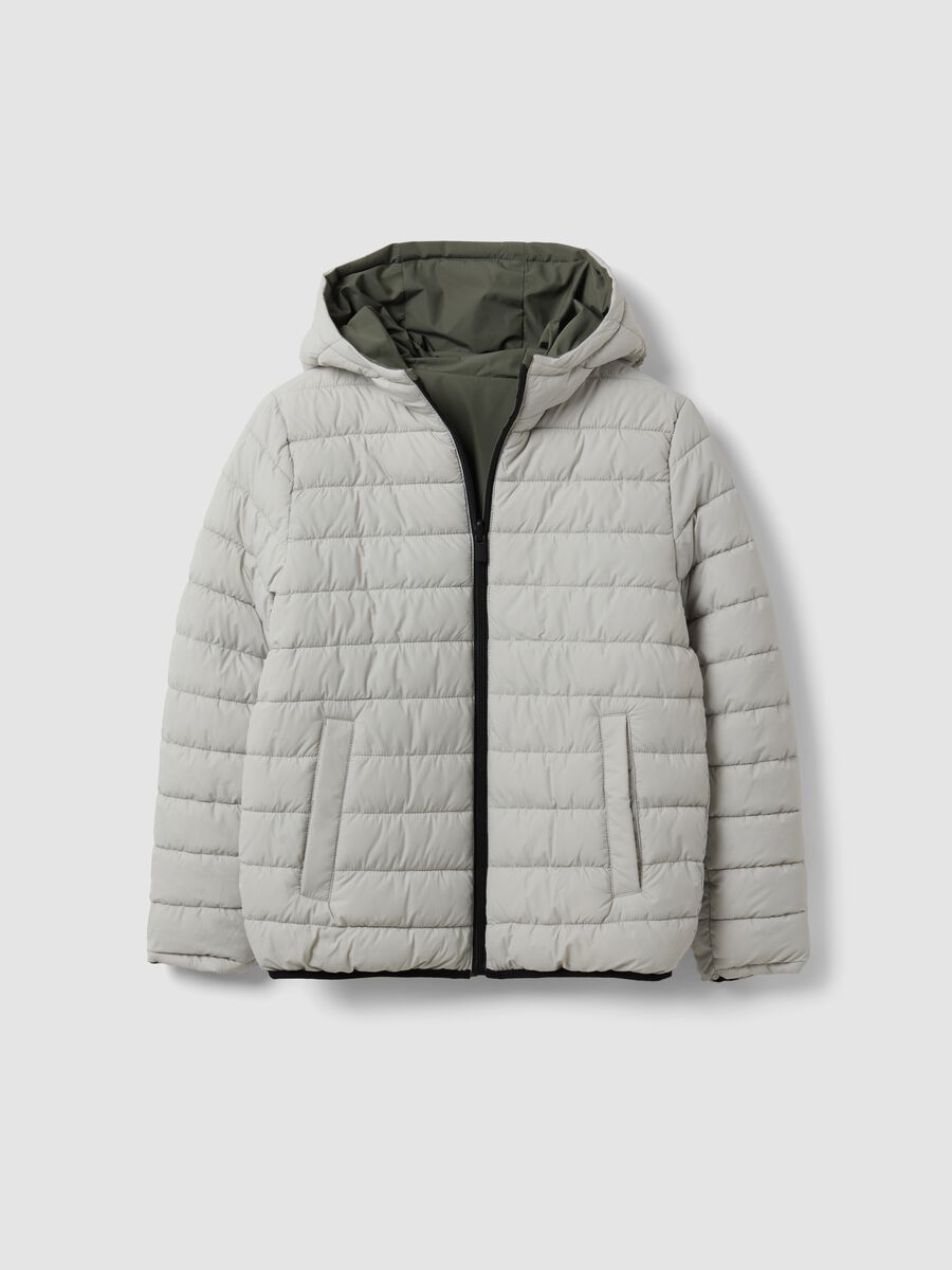 Reversible Ultralight padded hooded jacket in grey and green_4