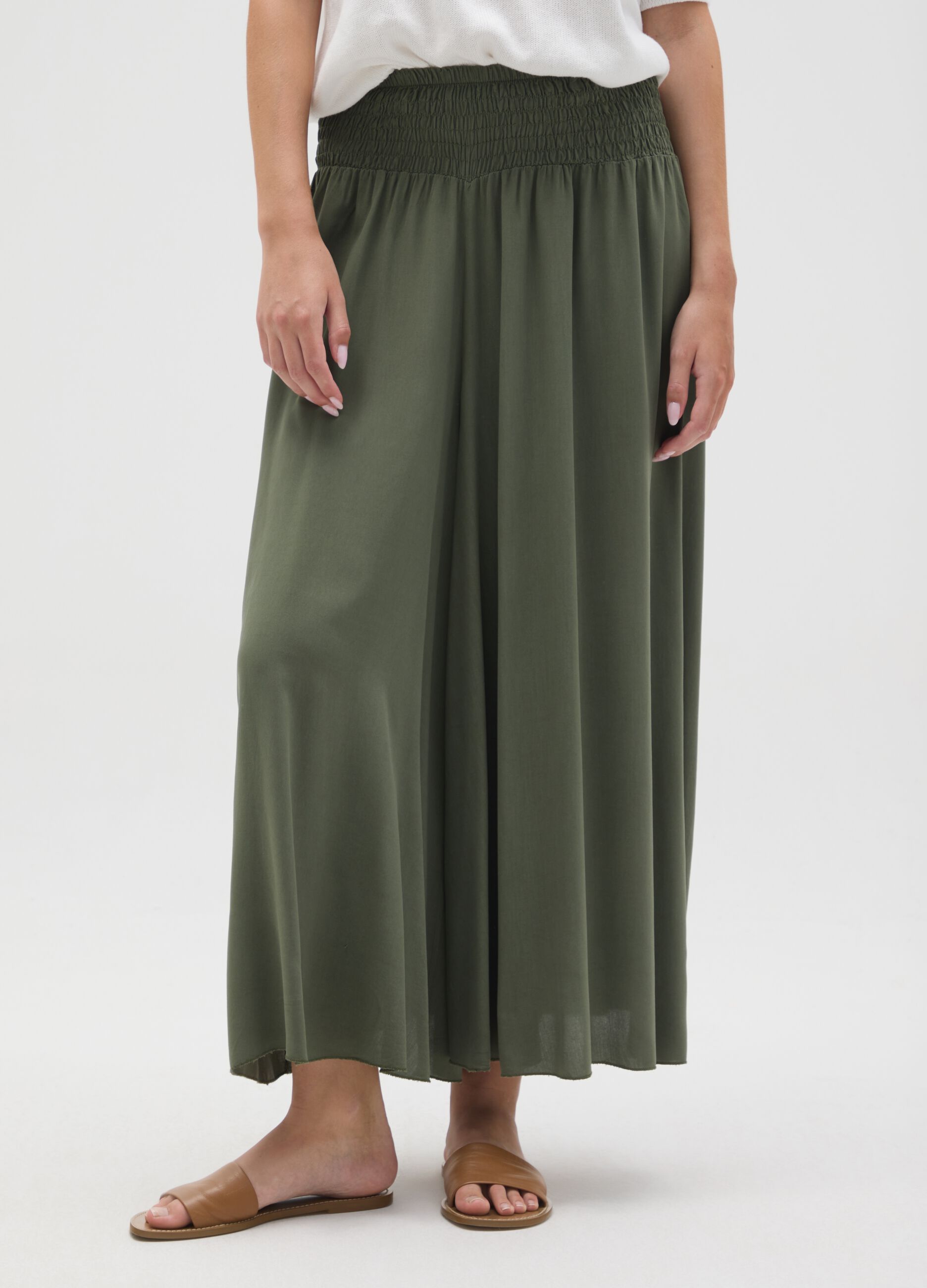 Women's green pure viscose trousers, regular fit