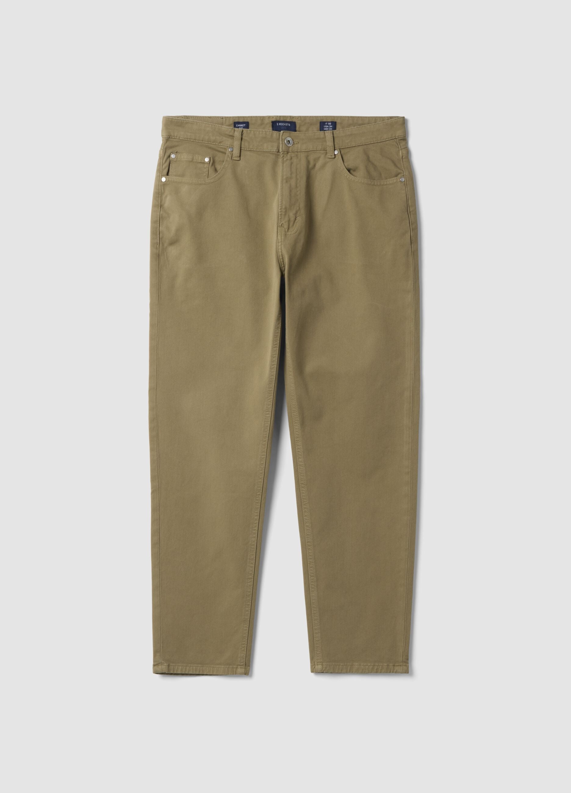 Beige carrot-fit stretch cotton twill trousers