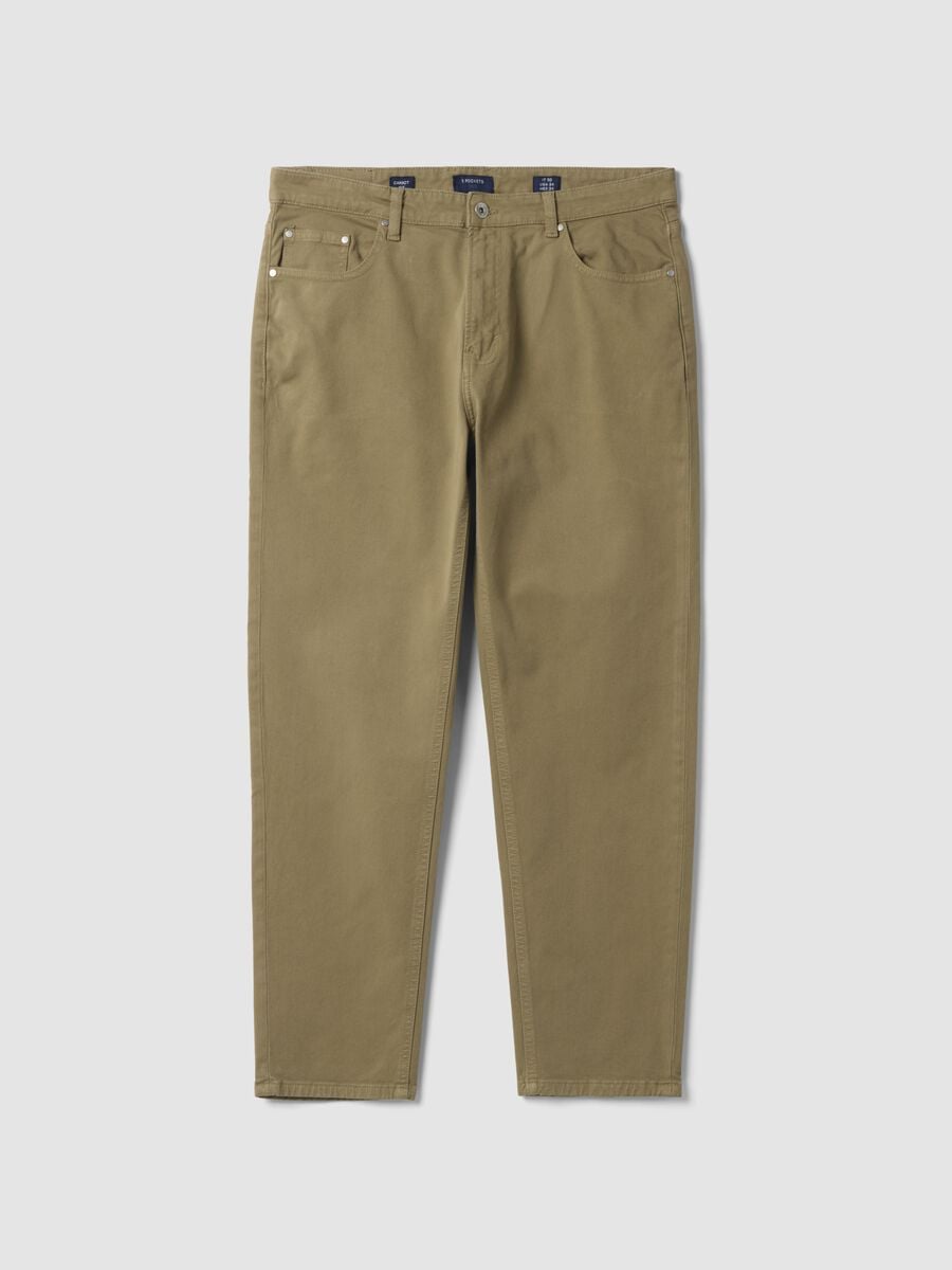 Beige carrot-fit stretch cotton twill trousers_0