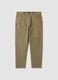 Beige carrot-fit stretch cotton twill trousers_0