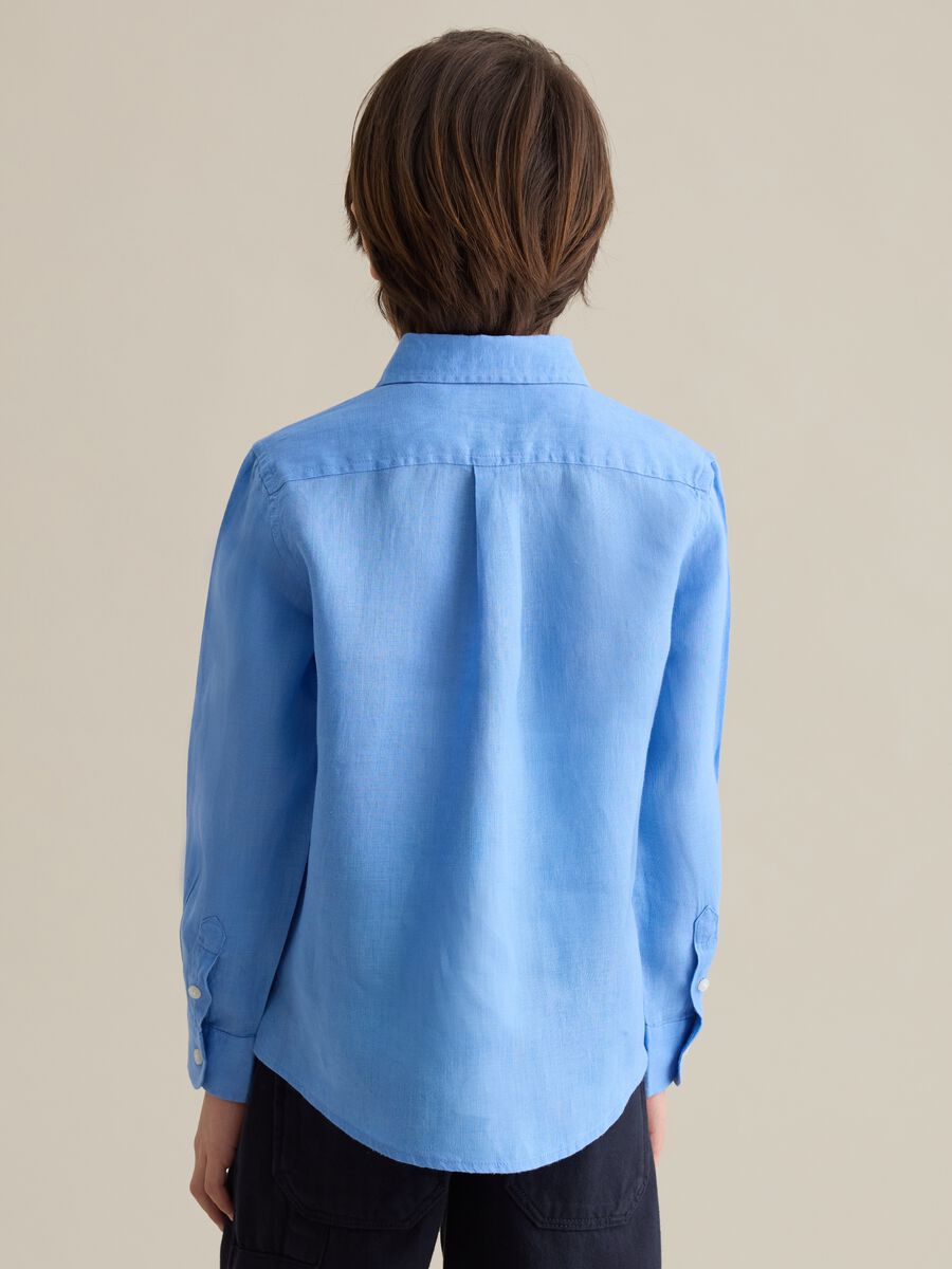 Sky blue linen shirt with logo embroidery_2