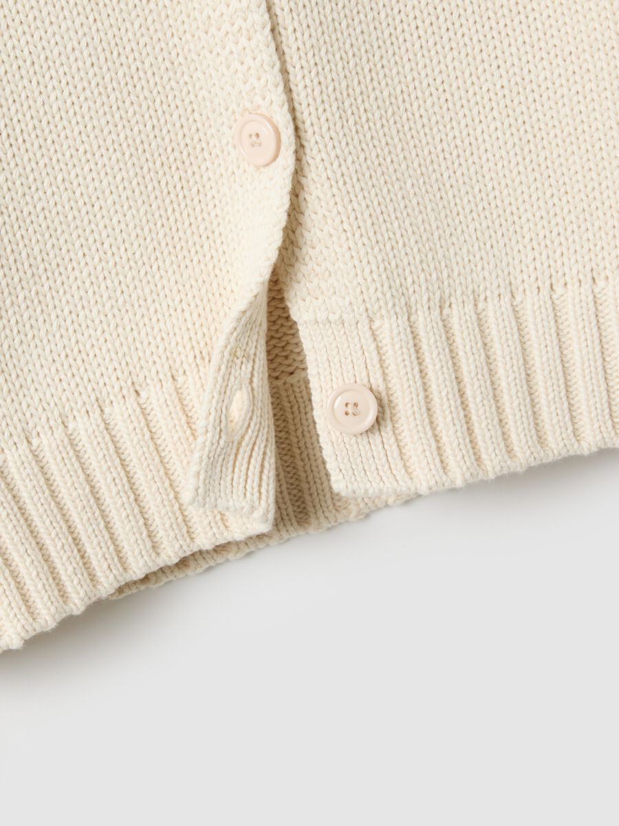 Cardigan beige in puro cotone regular fit con collo polo_1