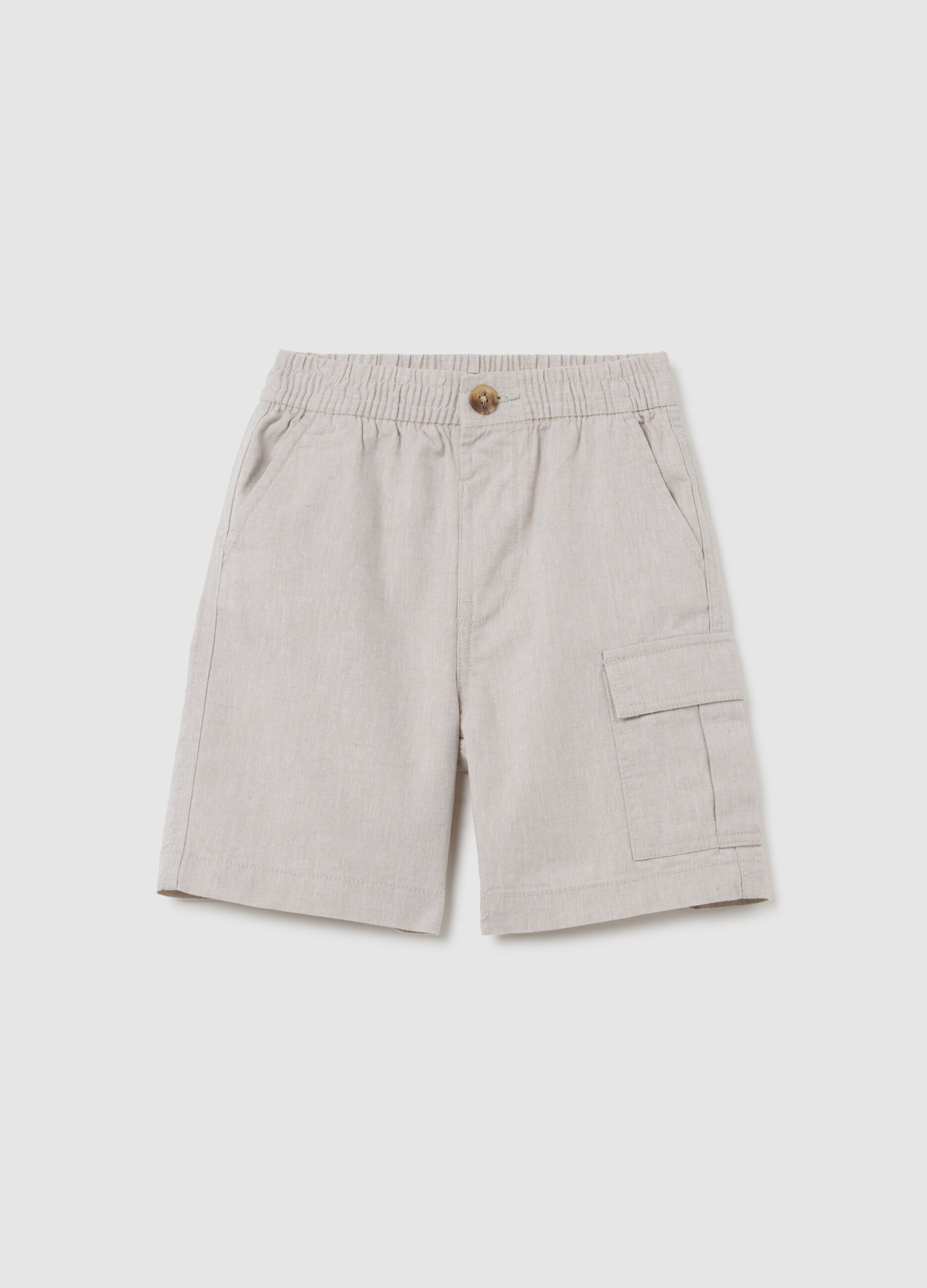Beige cotton blend children's shorts with regular fit