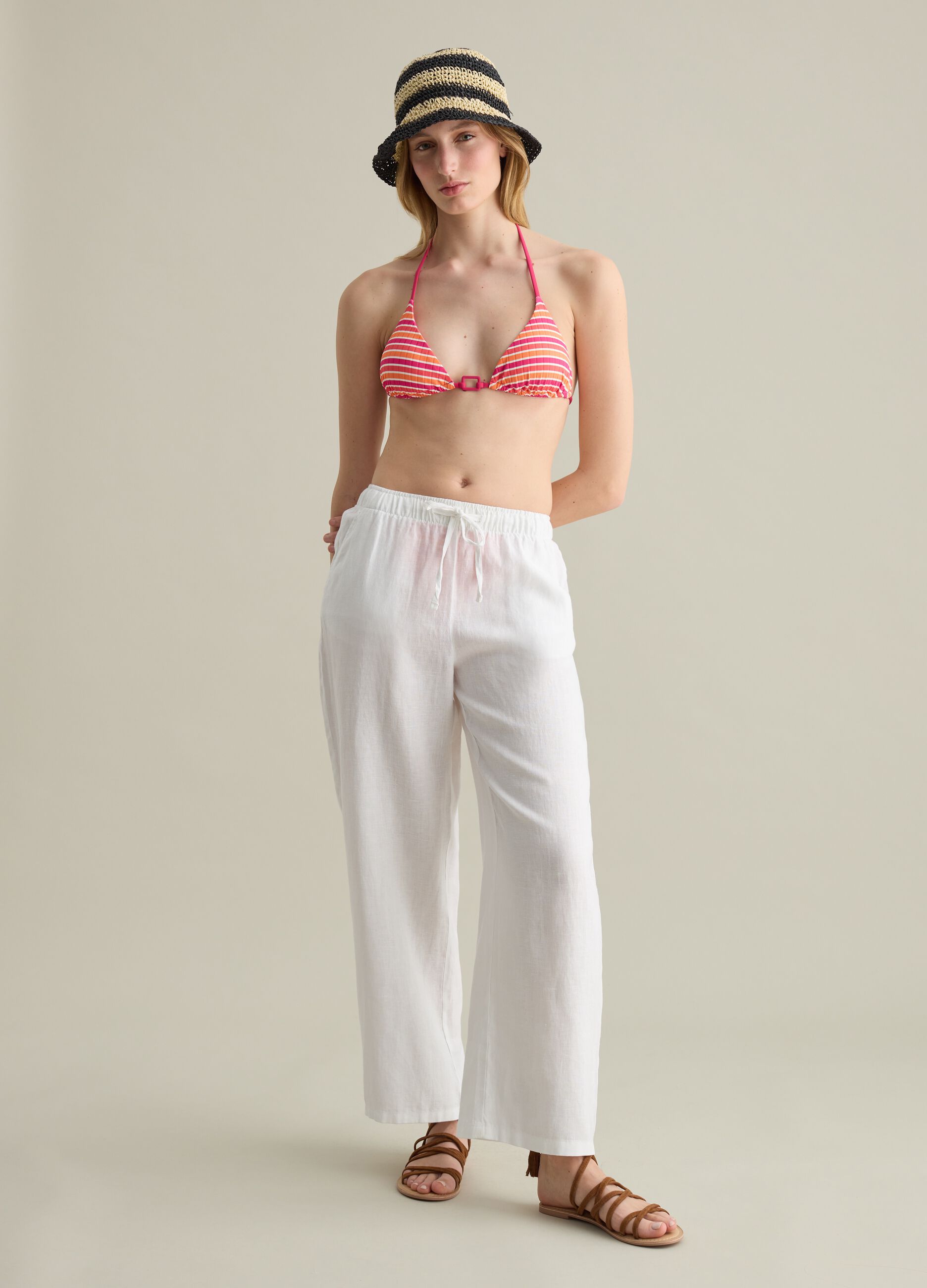 Women’s bikini top in multicoloured stretch fabric with no padding