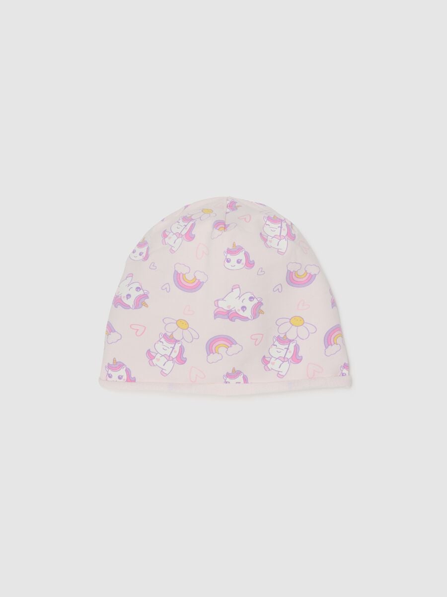 Cappellino in cotone elasticizzato multicolor da bimba con stampe_0