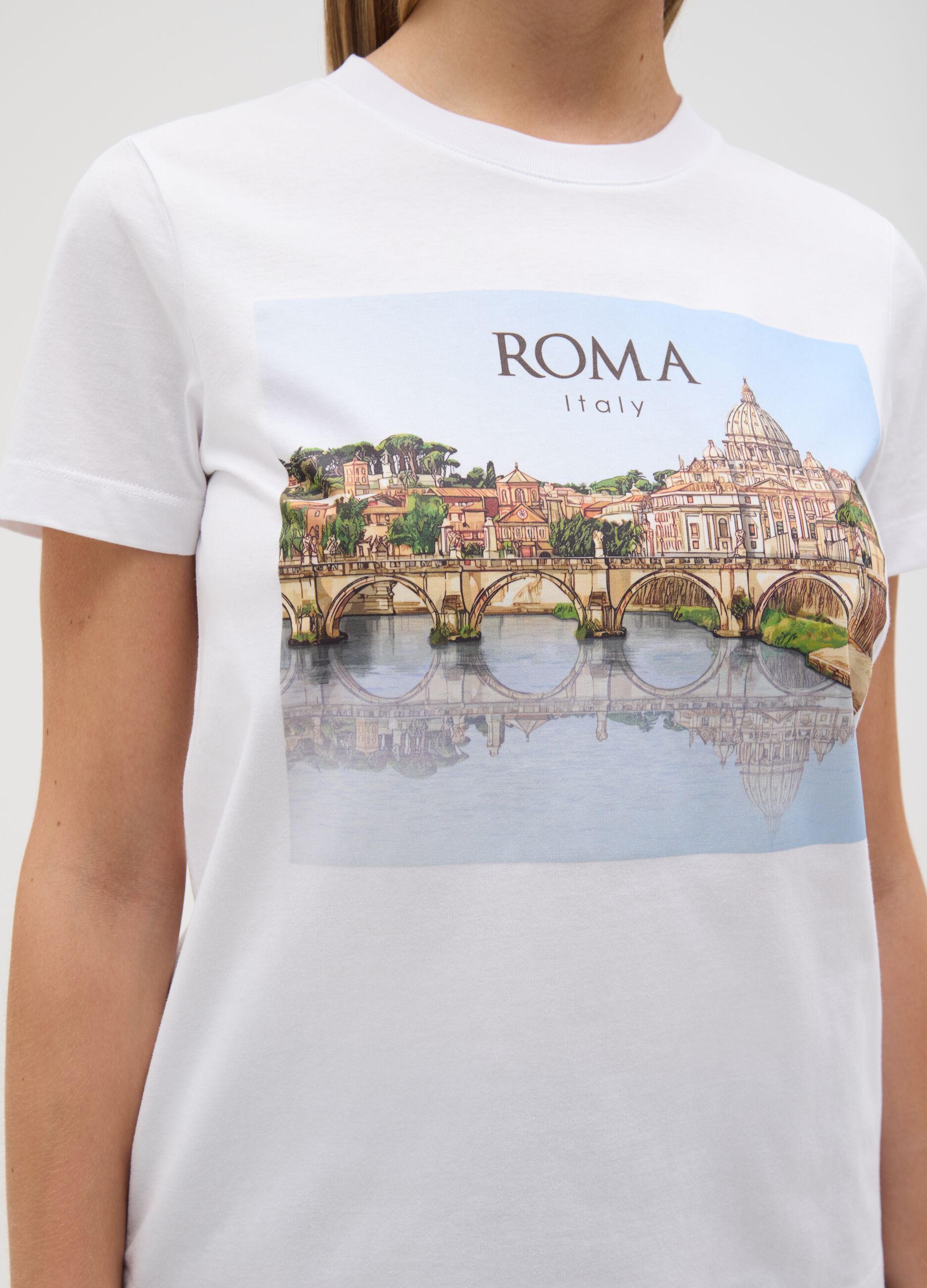 Women's pure white cotton T-shirt regular fit