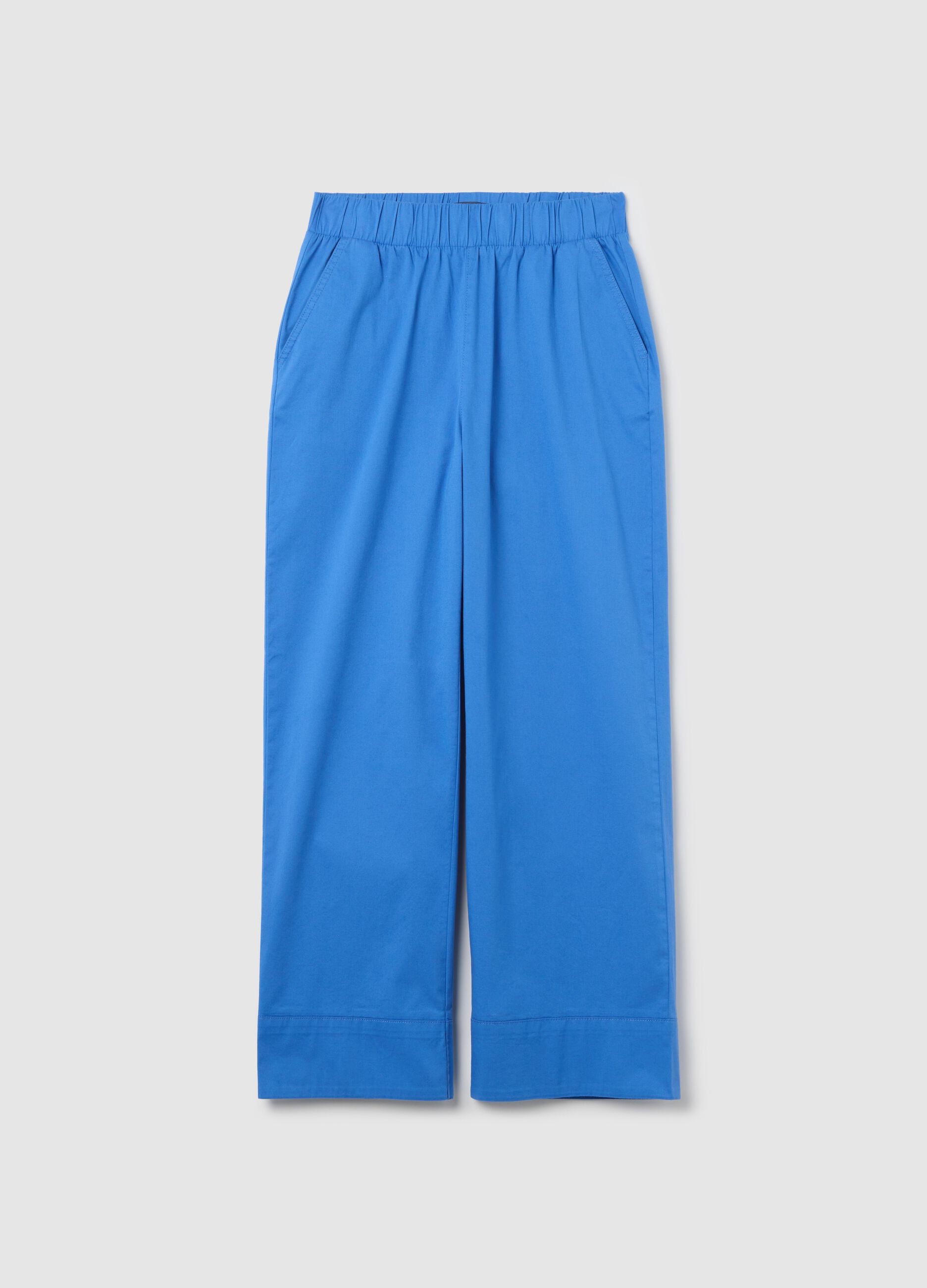 Blue wide-leg trousers in stretch cotton