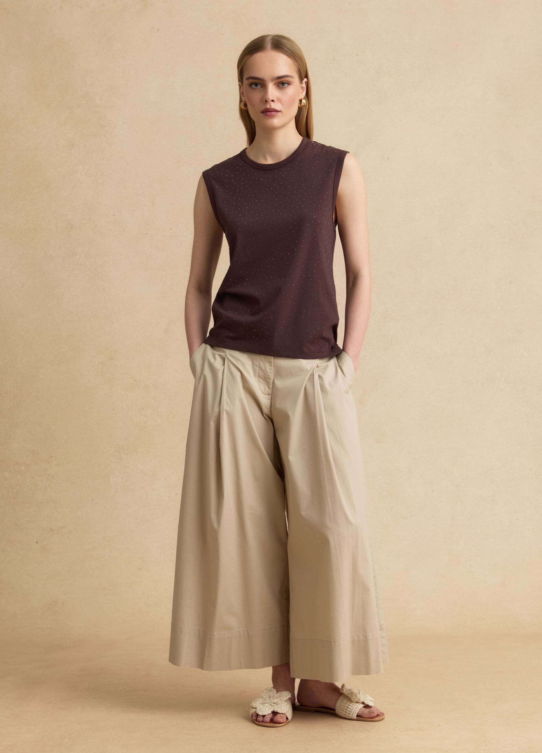 Brown cotton-blend top