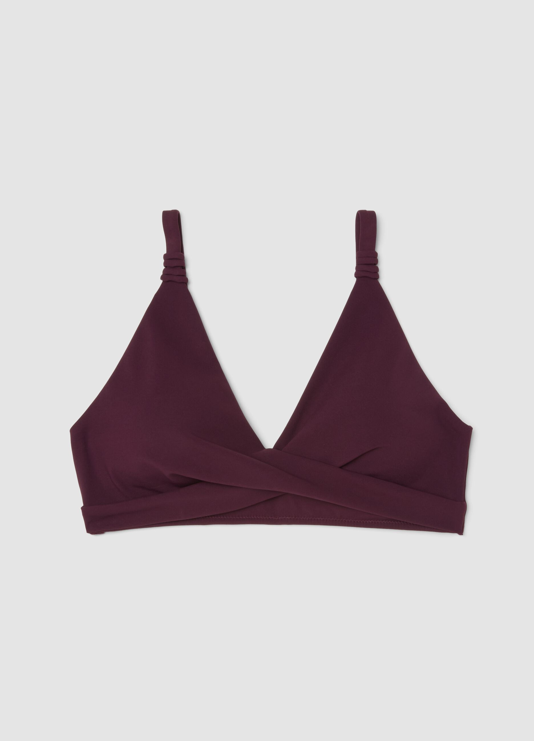 Purple triangle bikini top in stretch fabric with shaping effect
