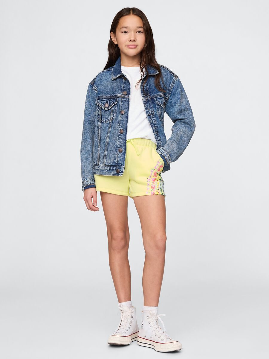 Yellow shorts with floral details for girls_0