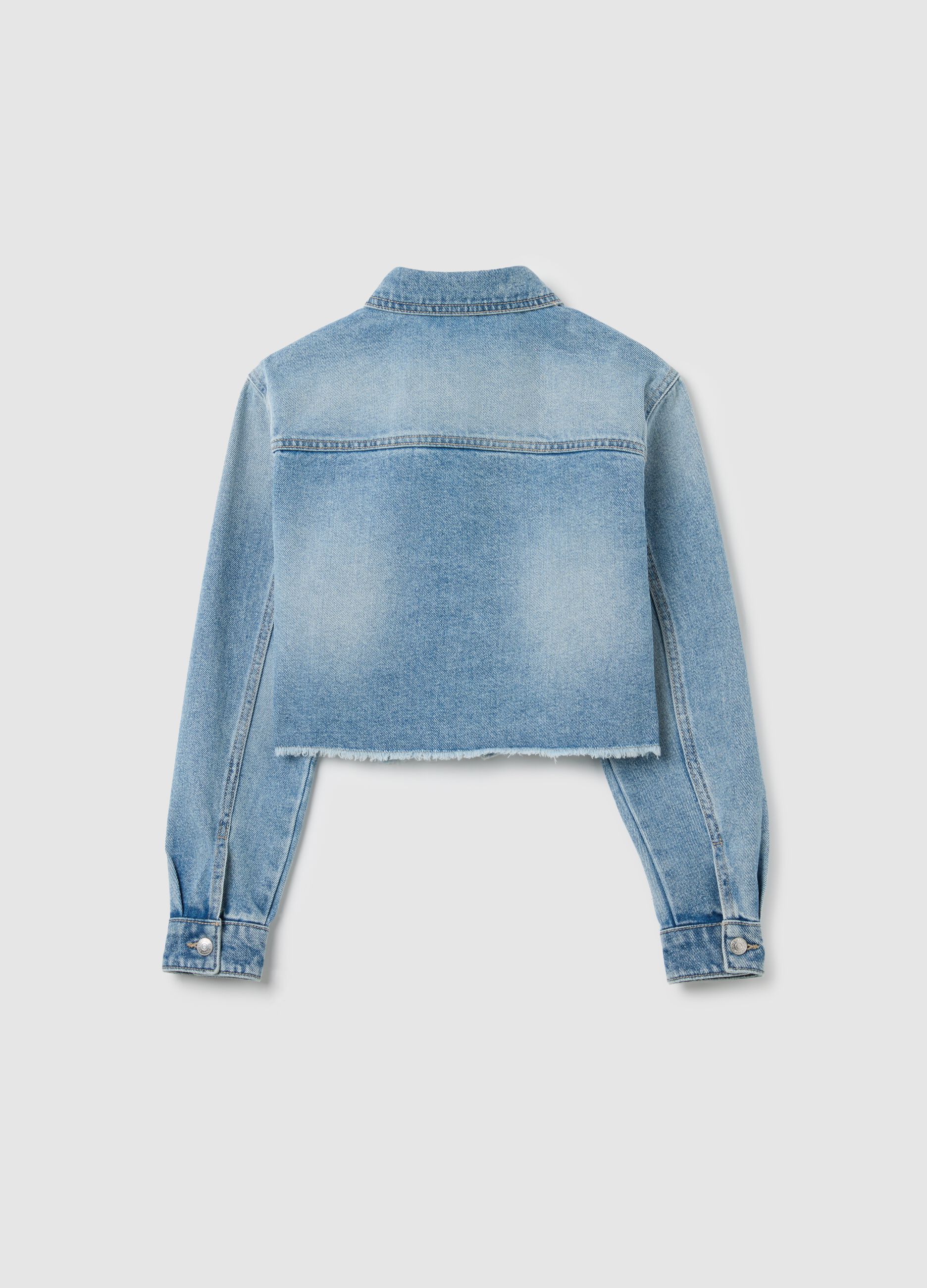 Girls' Regular Fit Denim Cropped Jacket