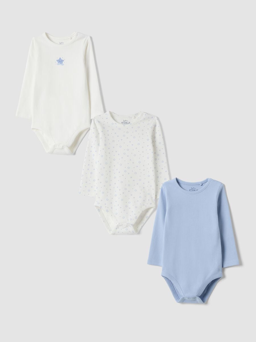 Tripack body azzurri e bianchi in puro cotone organico con girocollo_0
