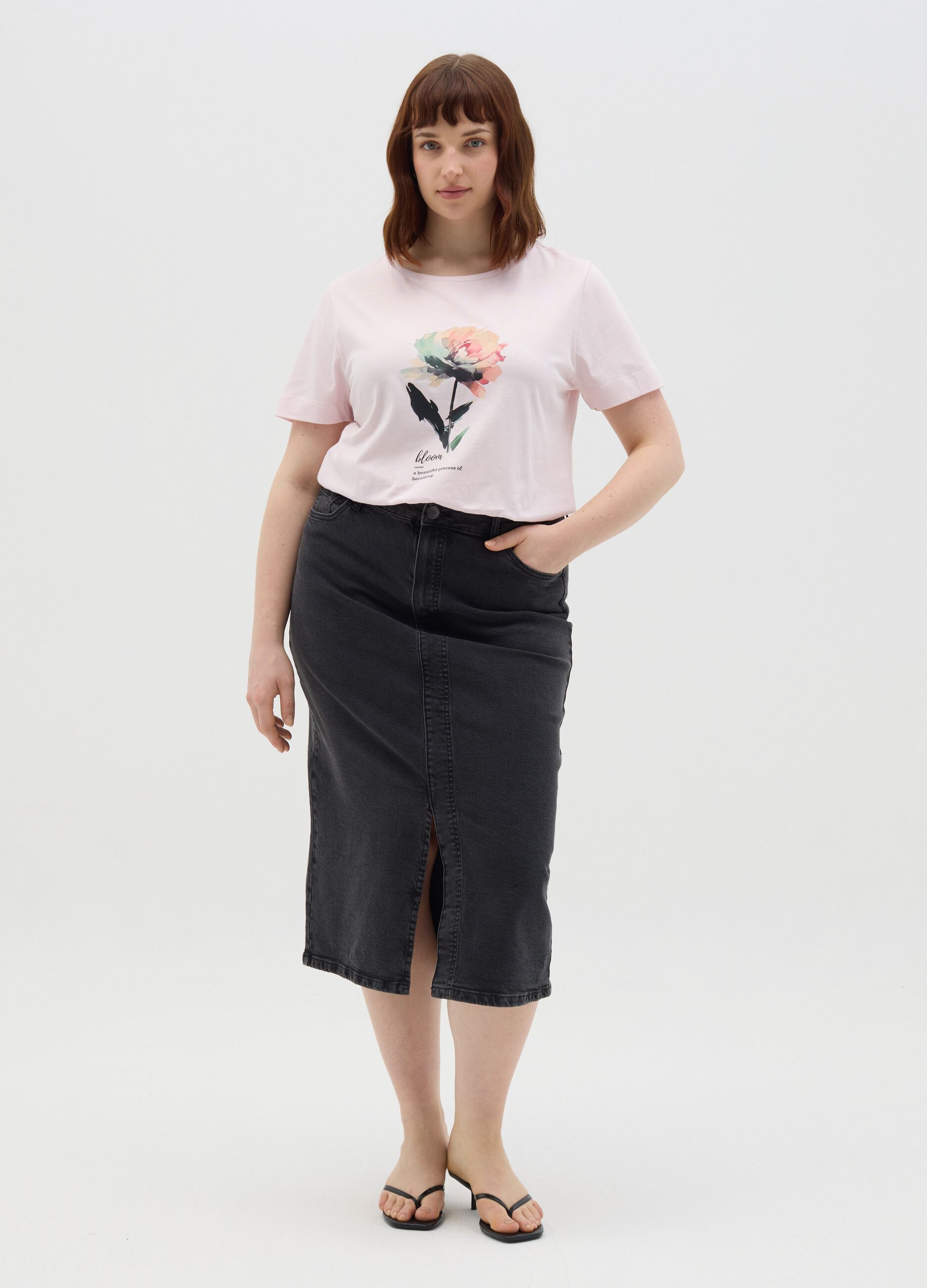T-shirt rosa a maniche corte in cotone Curvy