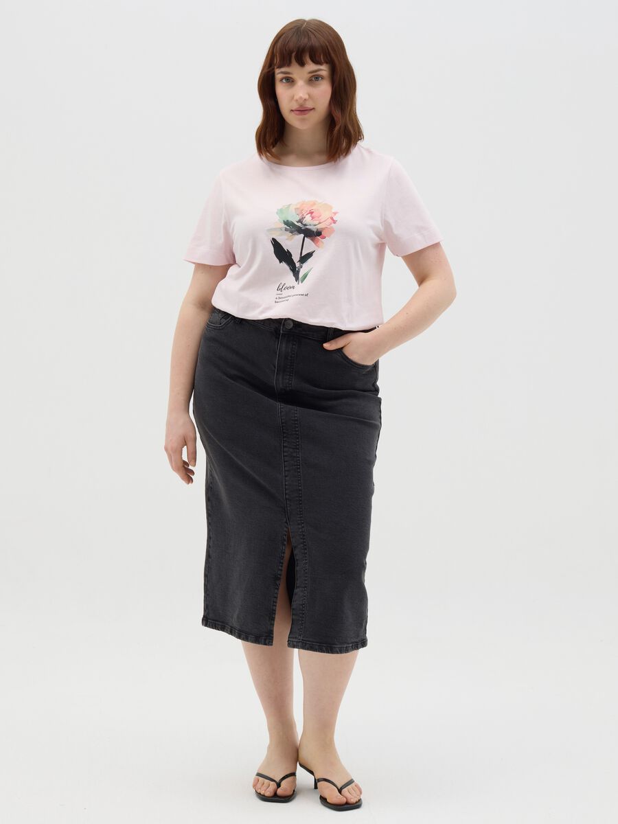 Curvy pink short-sleeved T-shirt in cotton_1