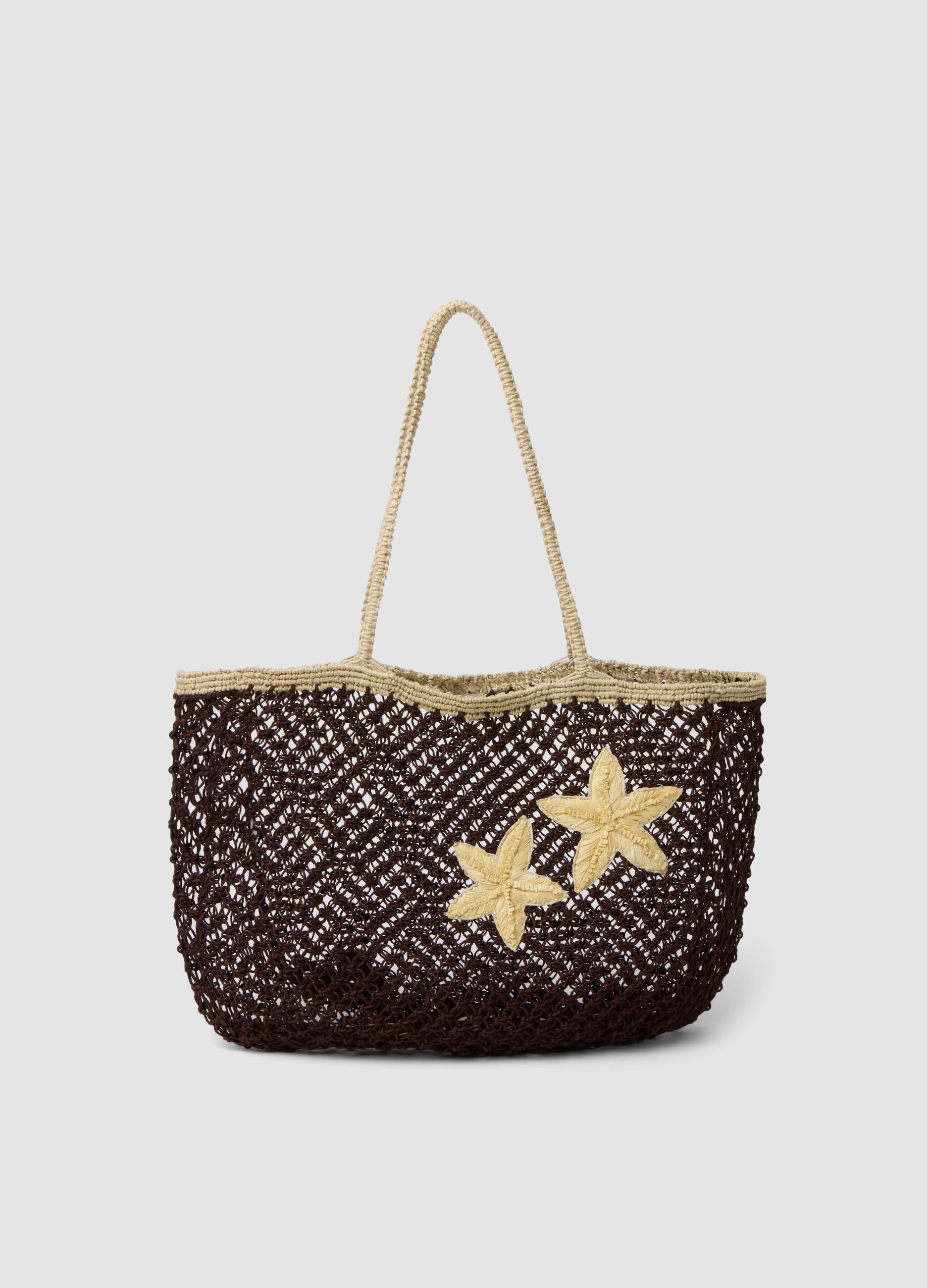 Multicolour open-weave jute-blend beach bag
