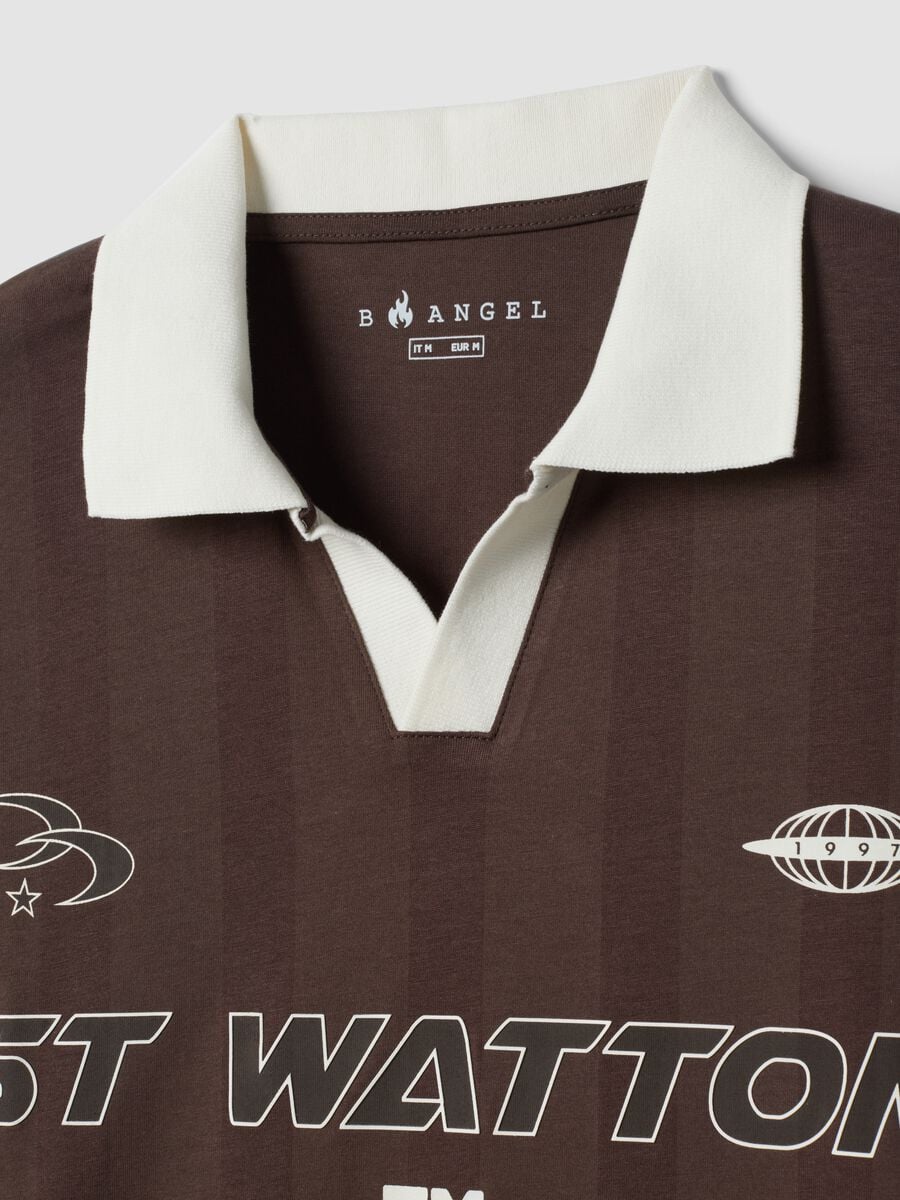 Brown pure cotton polo shirt with classic collar_1