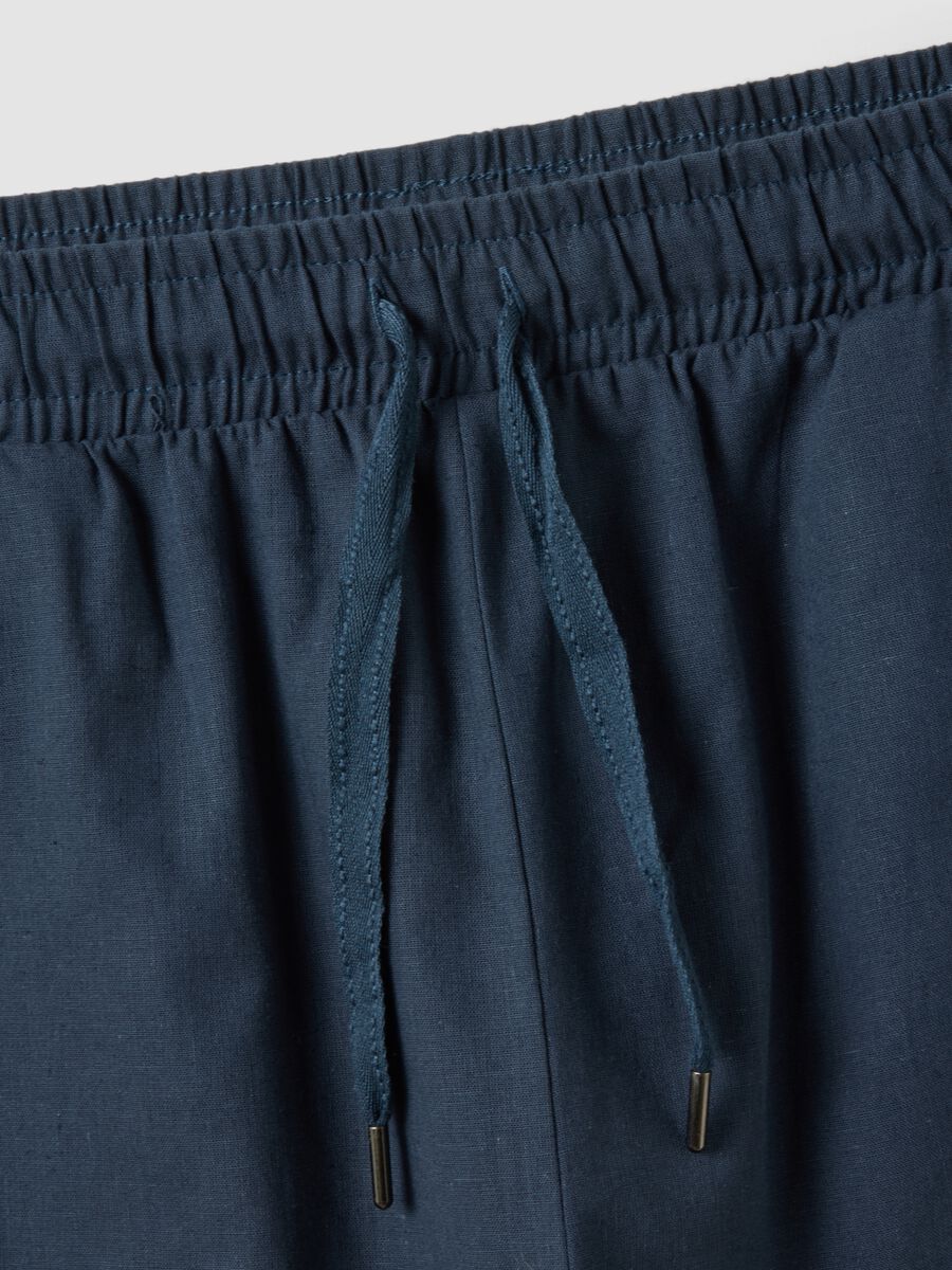 Blue cotton and linen blend pyjama shorts, regular fit_1