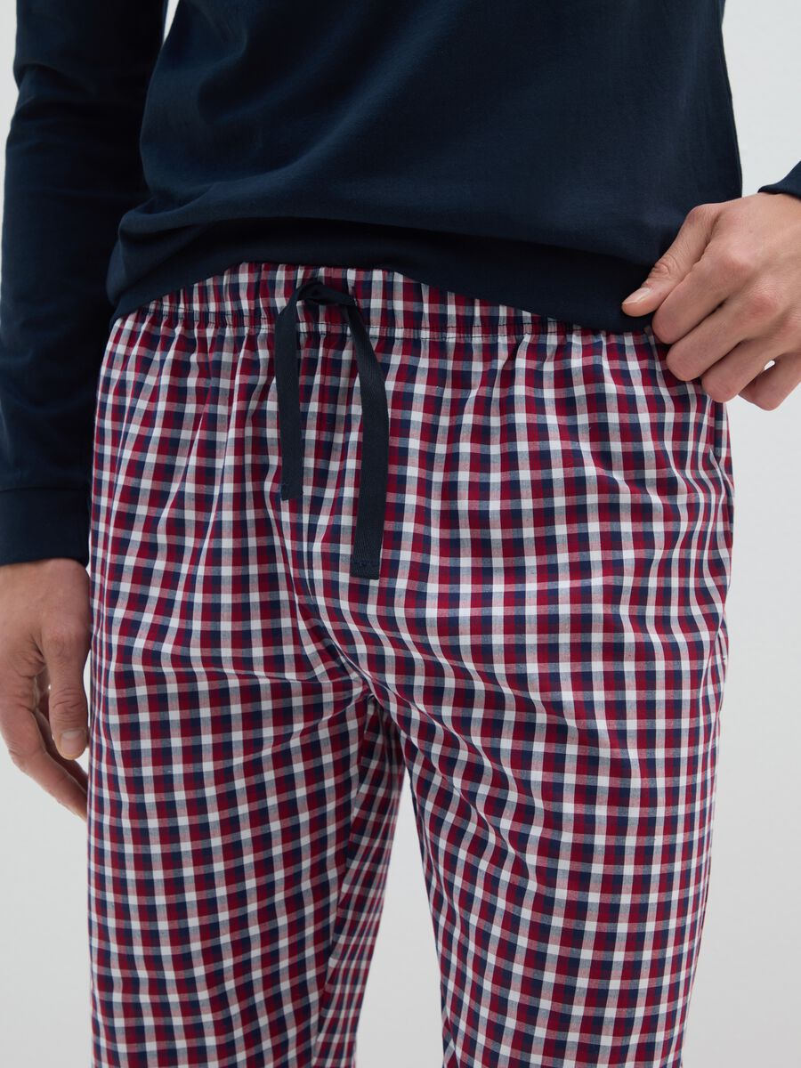 Regular fit long multicolour check pyjamas in pure cotton_3