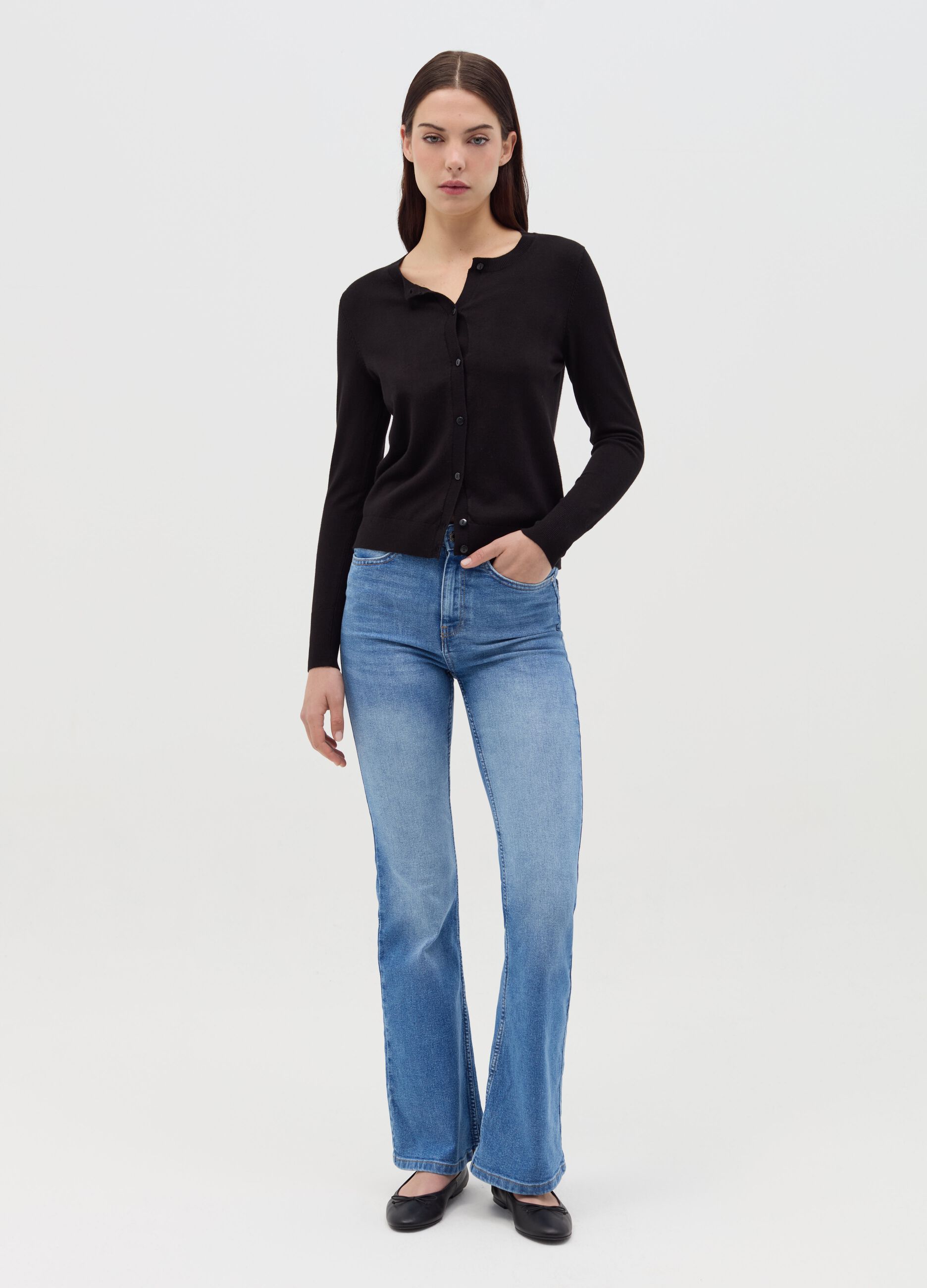 Cardigan with round neckline