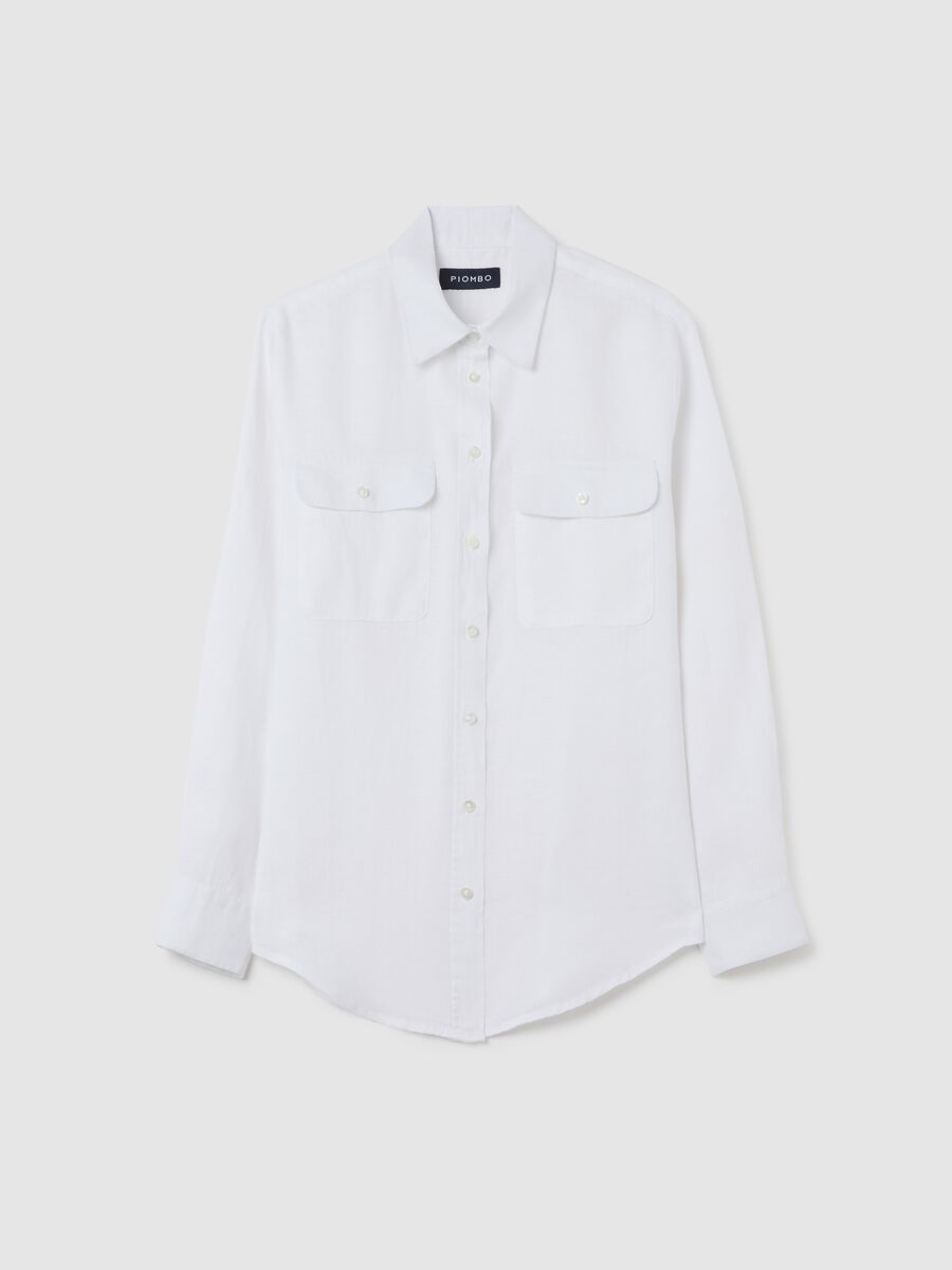 White long sleeve pure linen Piombo shirt_4