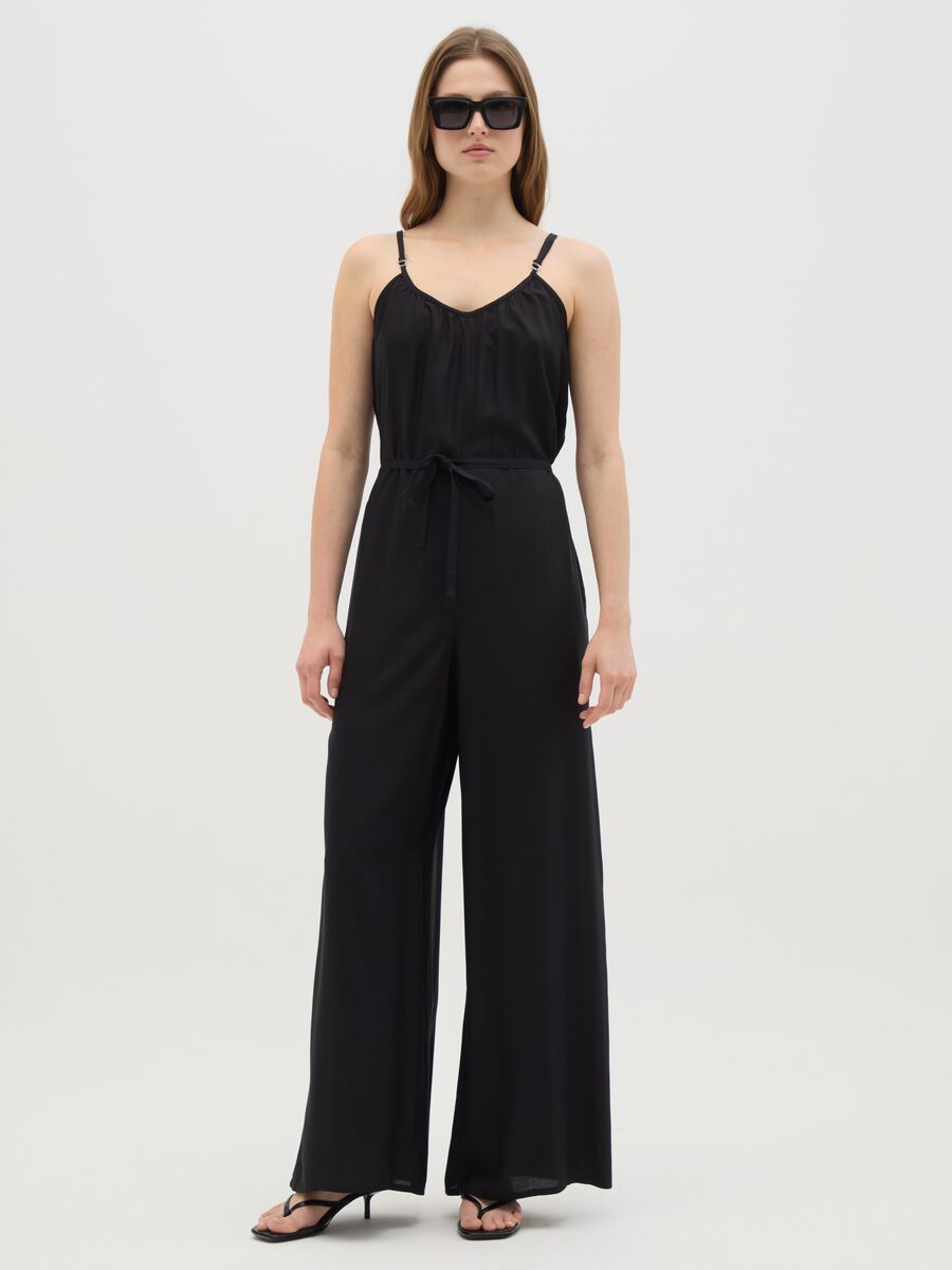 Women's jumpsuit in pure black viscose wide fit_0
