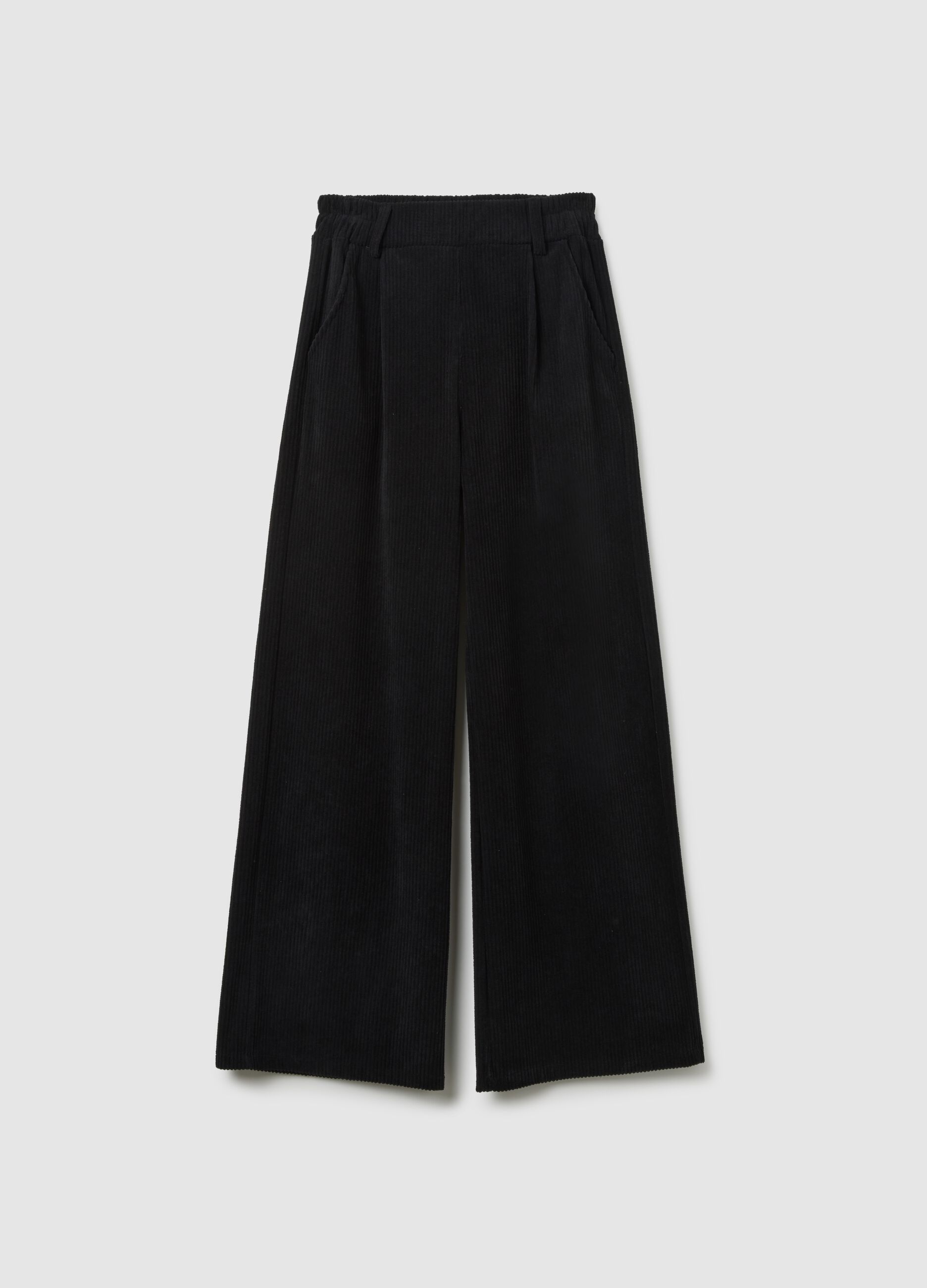 Black Regular Fit Ribbed Trousers
