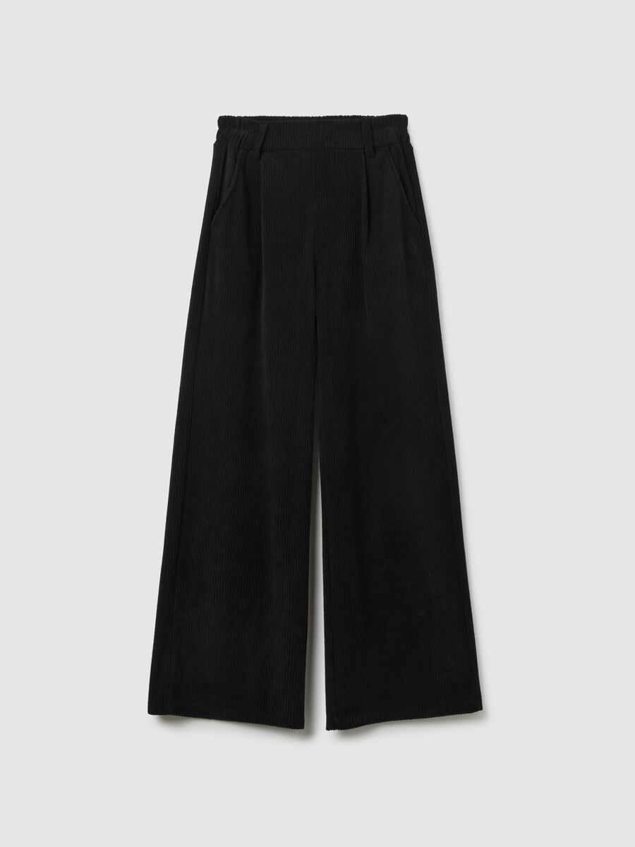 Black Regular Fit Ribbed Trousers_0