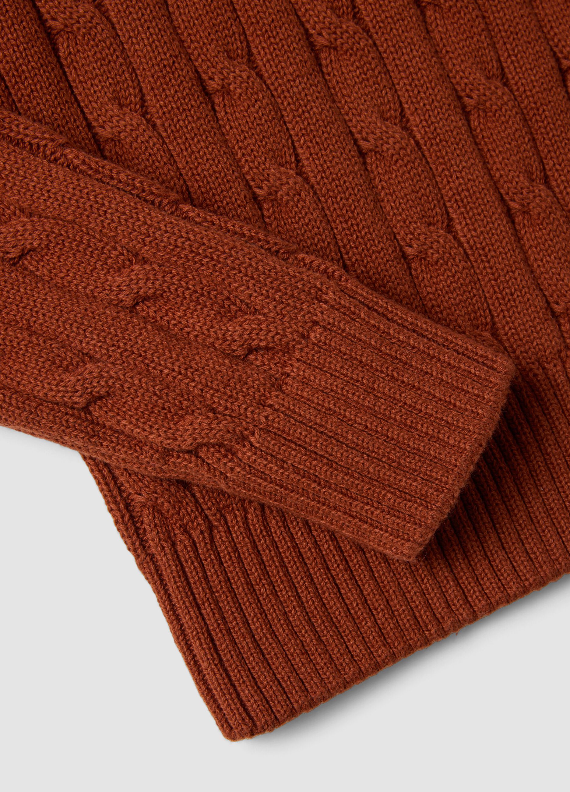 Red pure cotton cable-knit crew-neck jumper