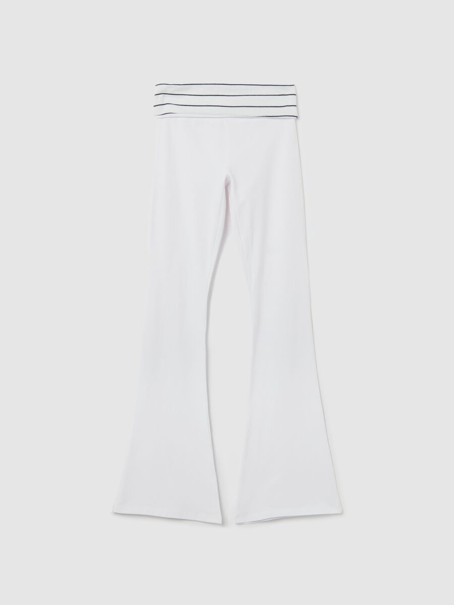 White flare-fit leggings with striped fold at the waist_4
