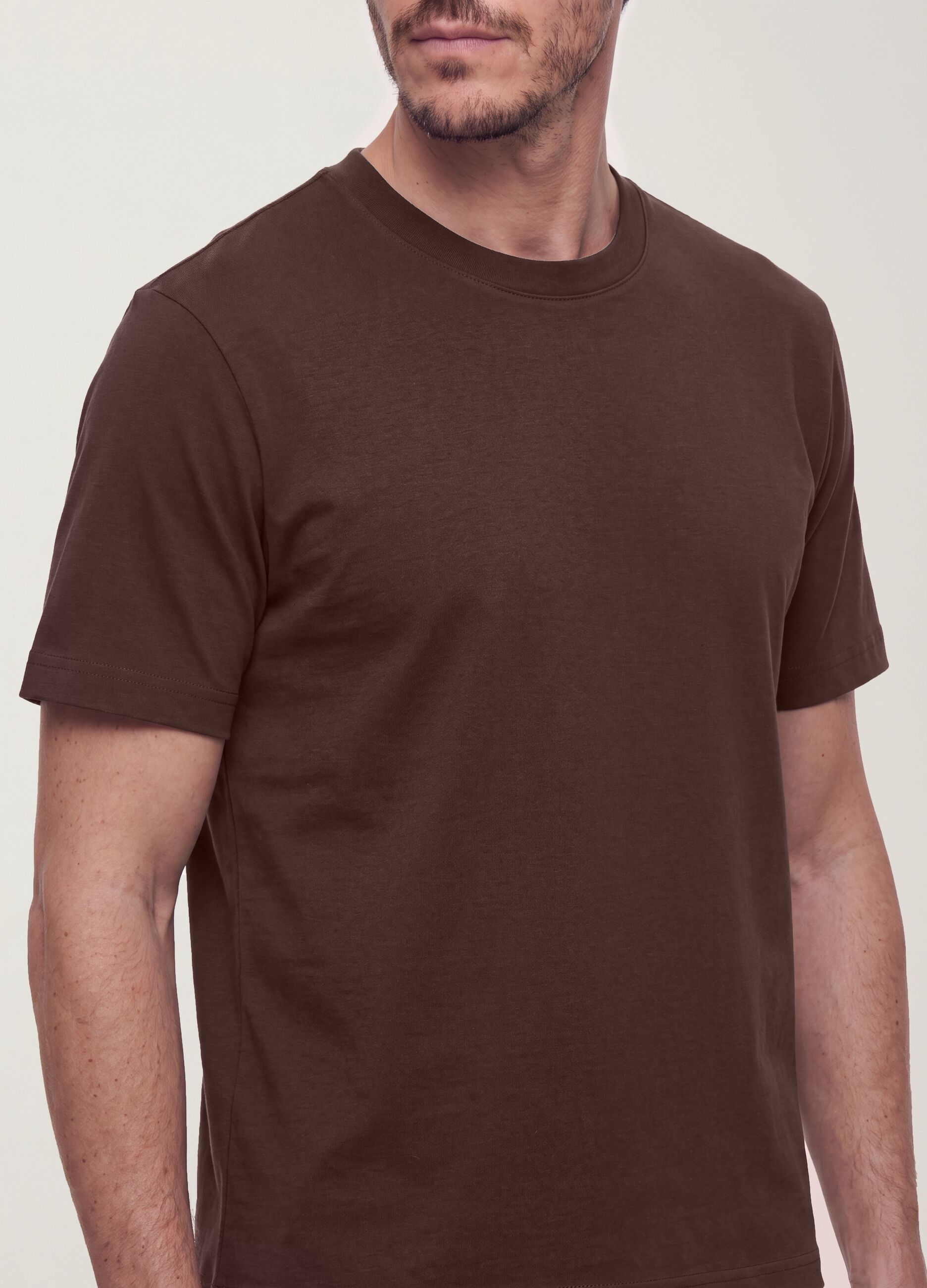 Brown pure cotton regular-fit short-sleeve T-shirt
