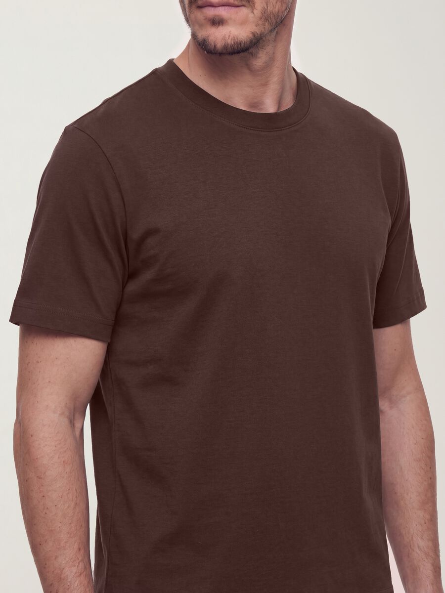 Brown pure cotton regular-fit short-sleeve T-shirt_2