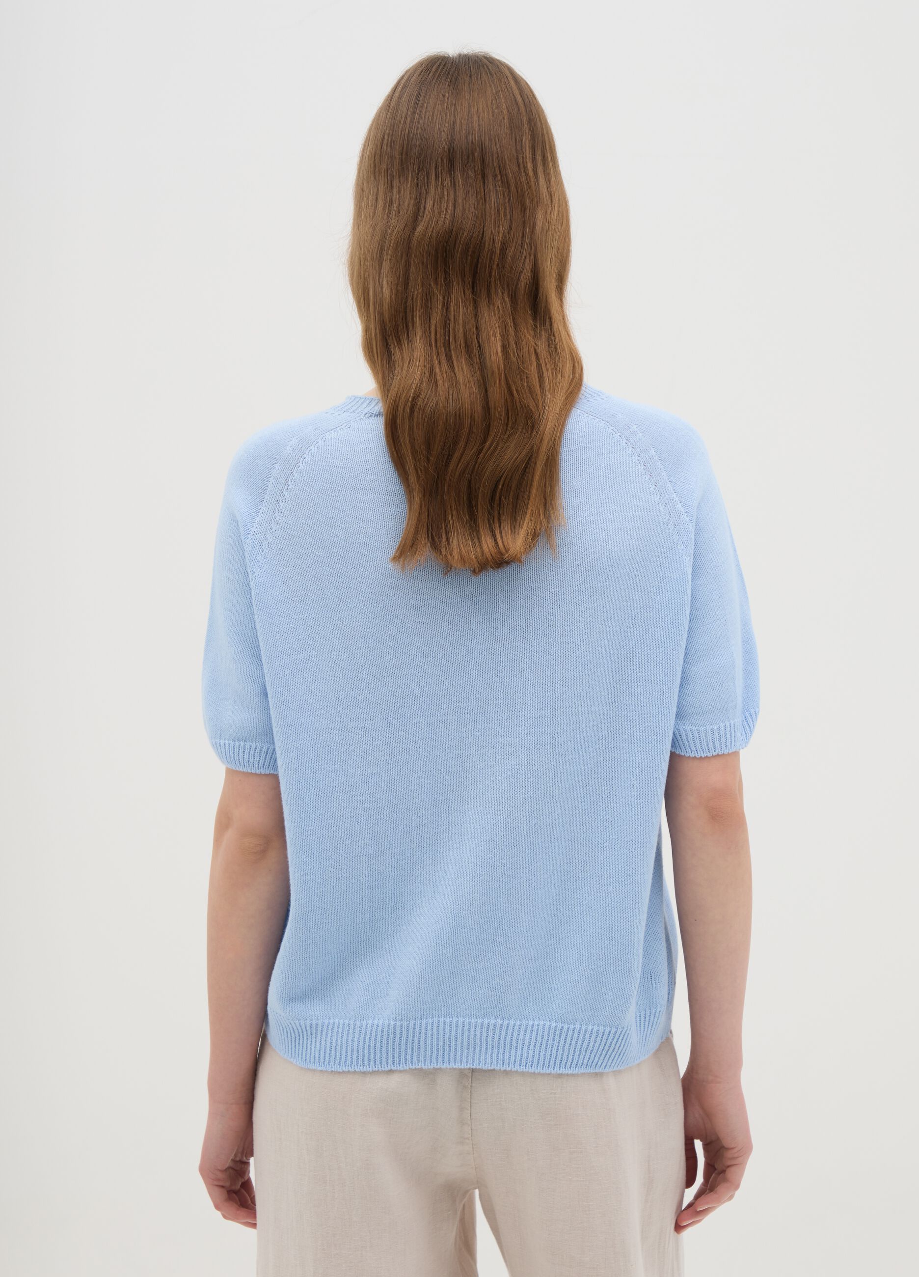 Women's light blue pure cotton regular fit t-shirt