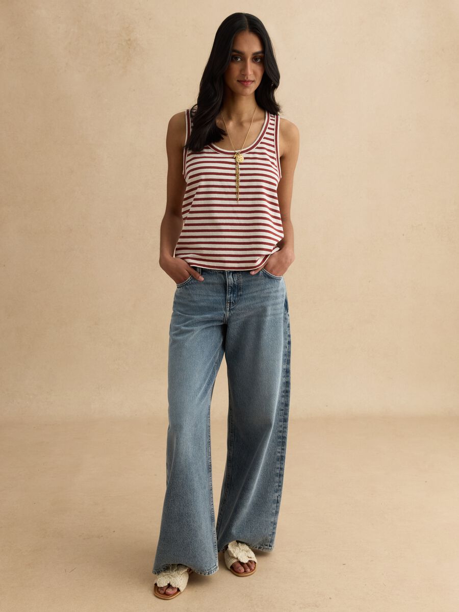 Multicolour striped regular fit cotton and linen tank top_1