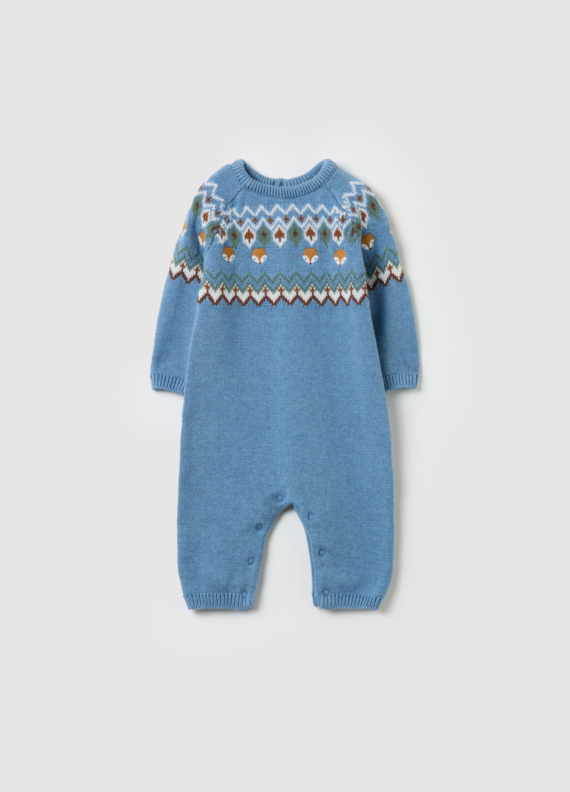Knit onesie with jacquard design and embroidery