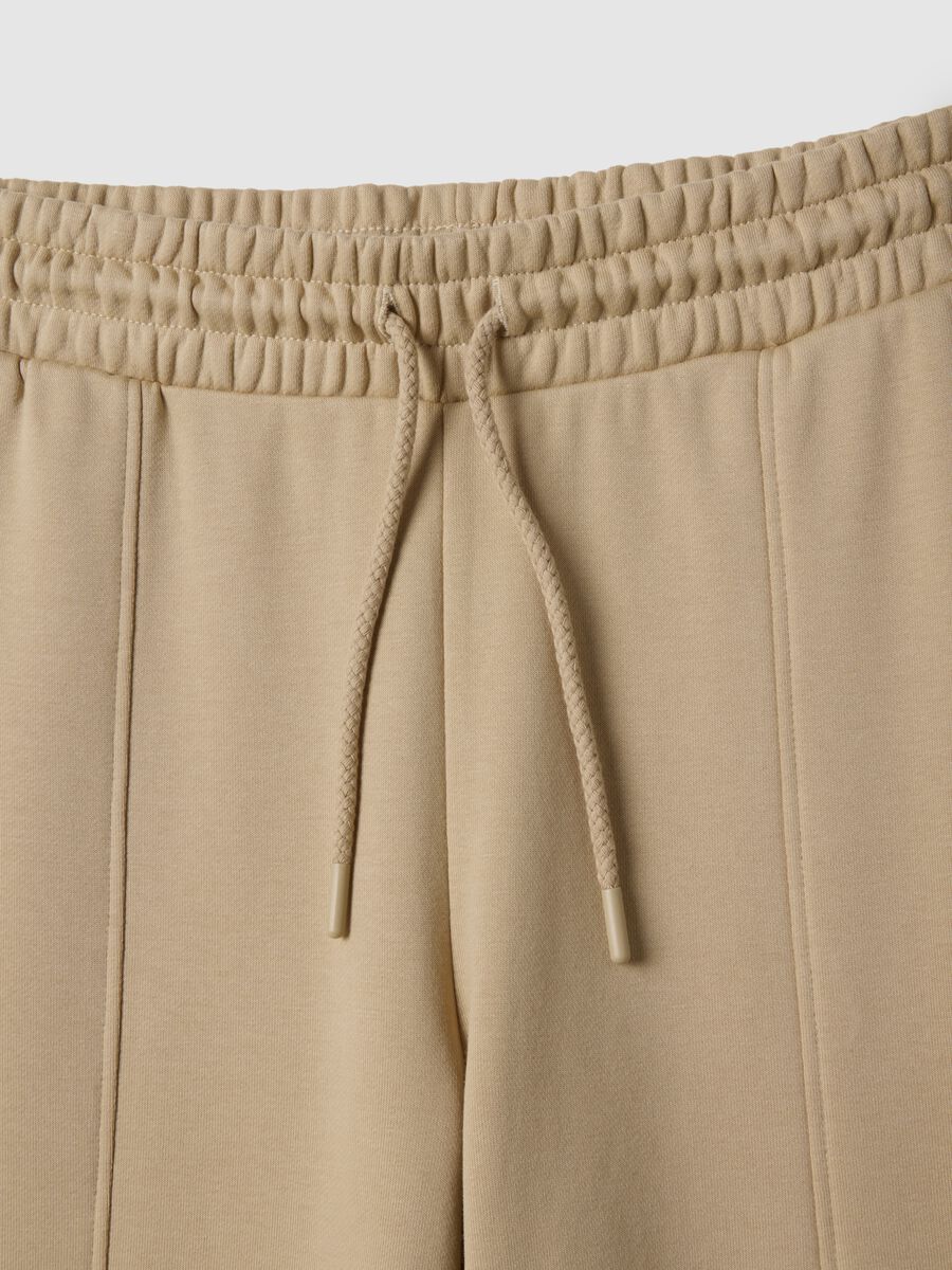 Beige Cotton Blend Regular Fit Jogger Trousers_5