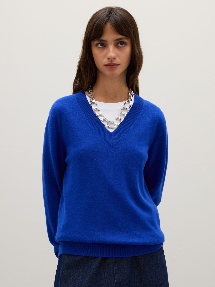 Maglione blu in pura lana_0