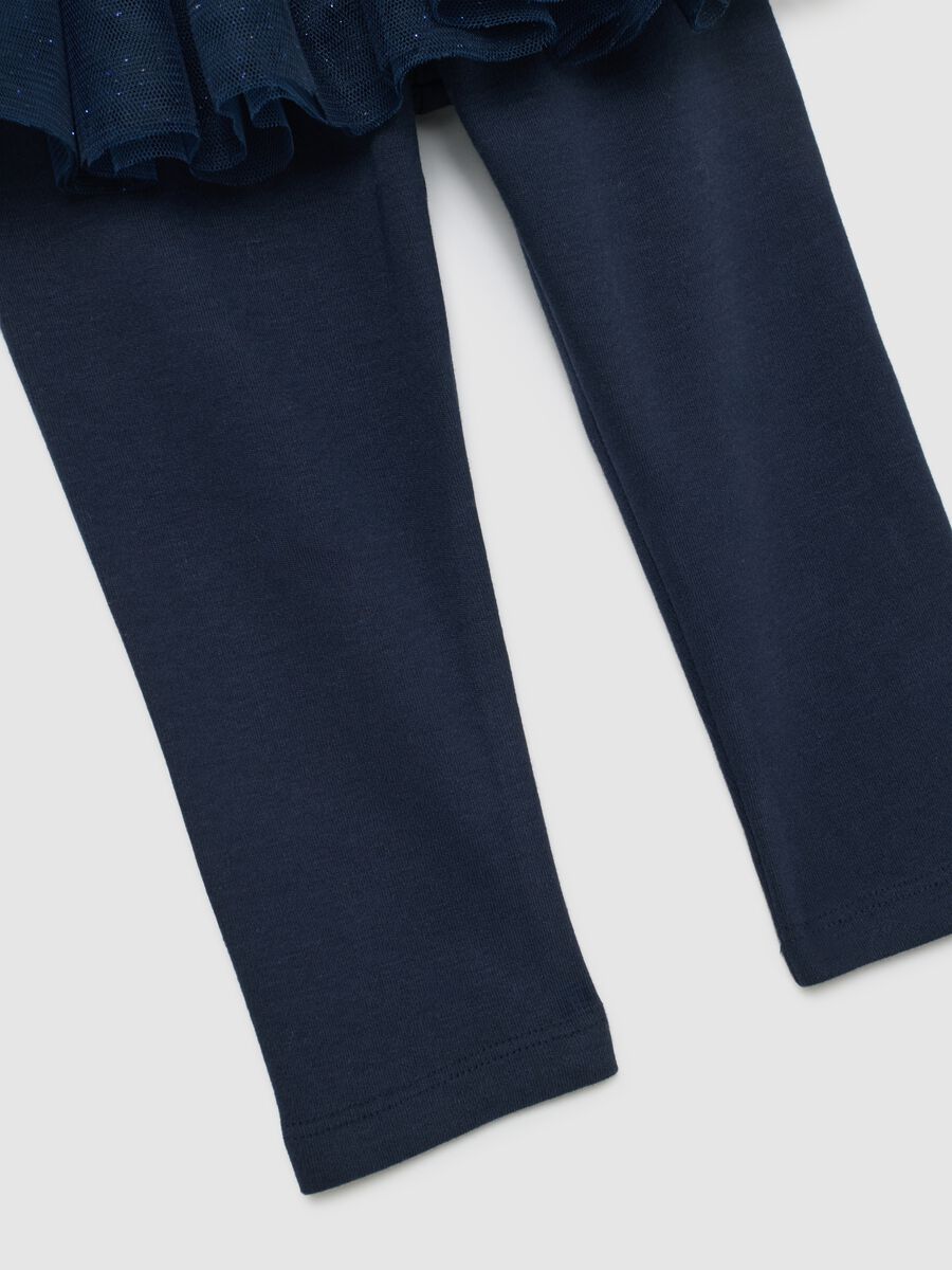 Leggings con gonna blu da bimba in misto cotone slim fit_3