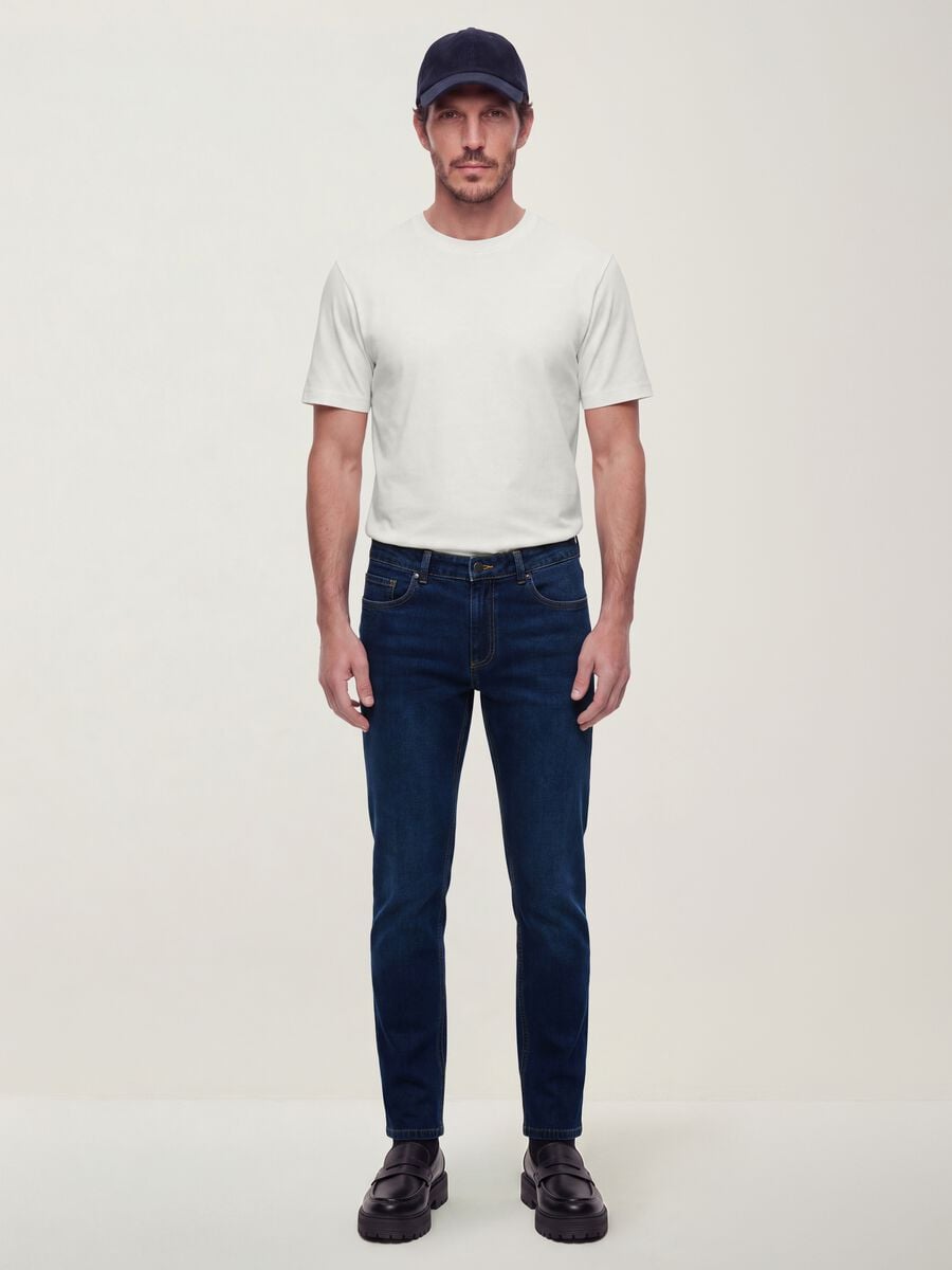 Dark blue slim-fit jeans in a cotton-viscose blend_0