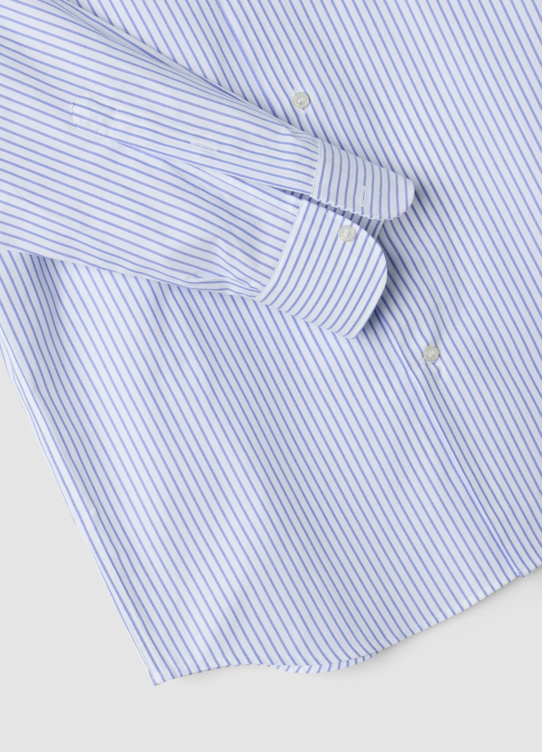 White and light-blue striped slim-fit pure cotton shirt