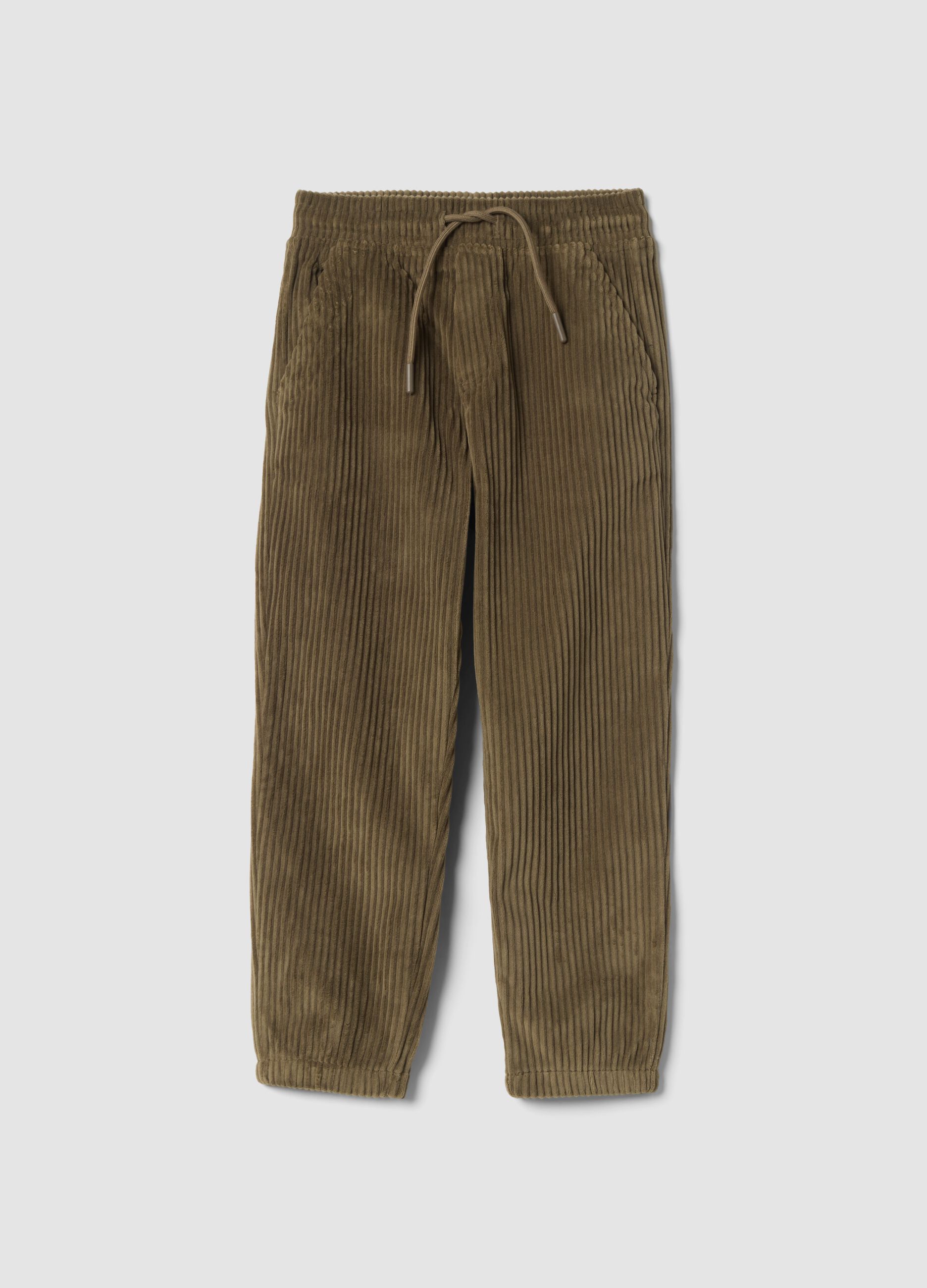 Green ribbed comfort-fit trousers