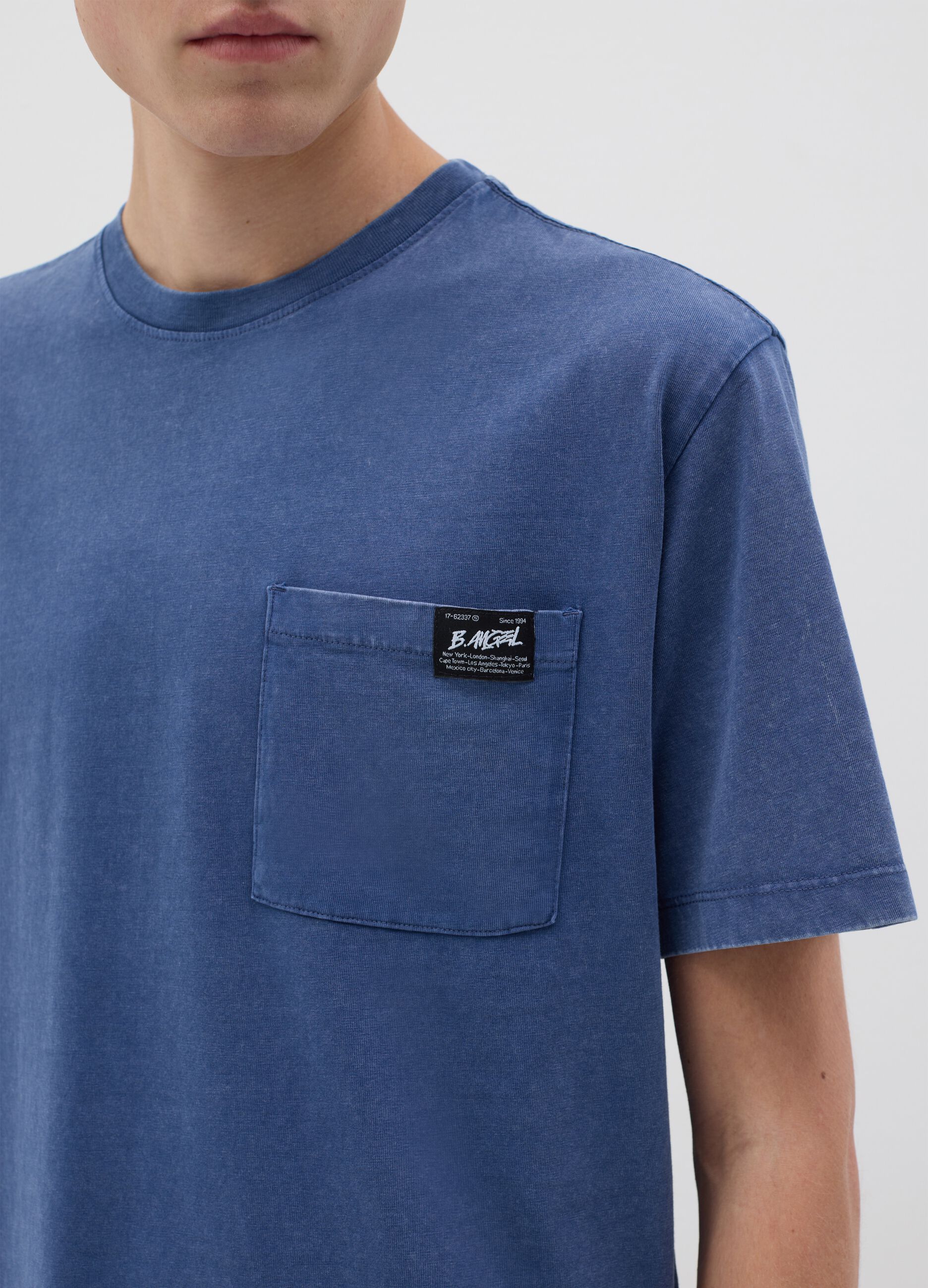 Men's Blue Crew Neck Cotton T-Shirt