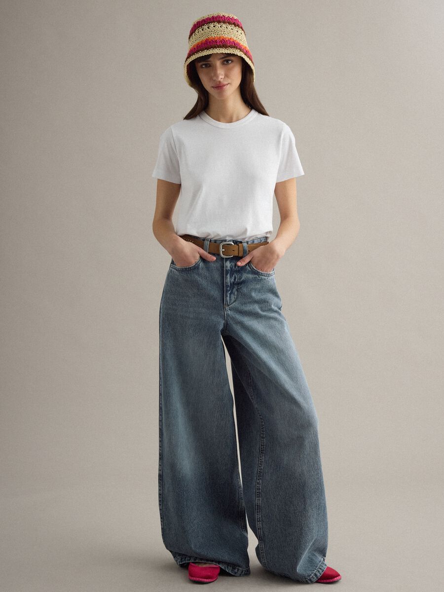 Wide Leg Blue Denim Pure Cotton Jeans_1