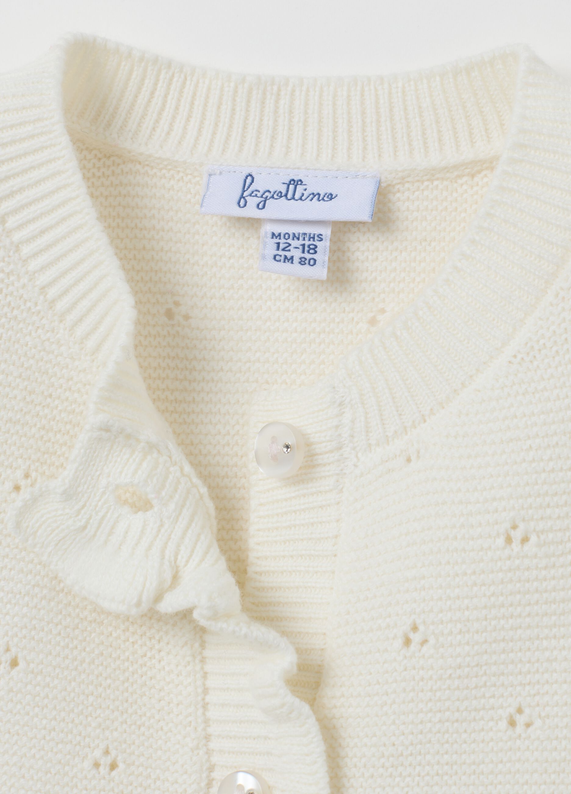 Girls' white pure cotton regular fit cardigan