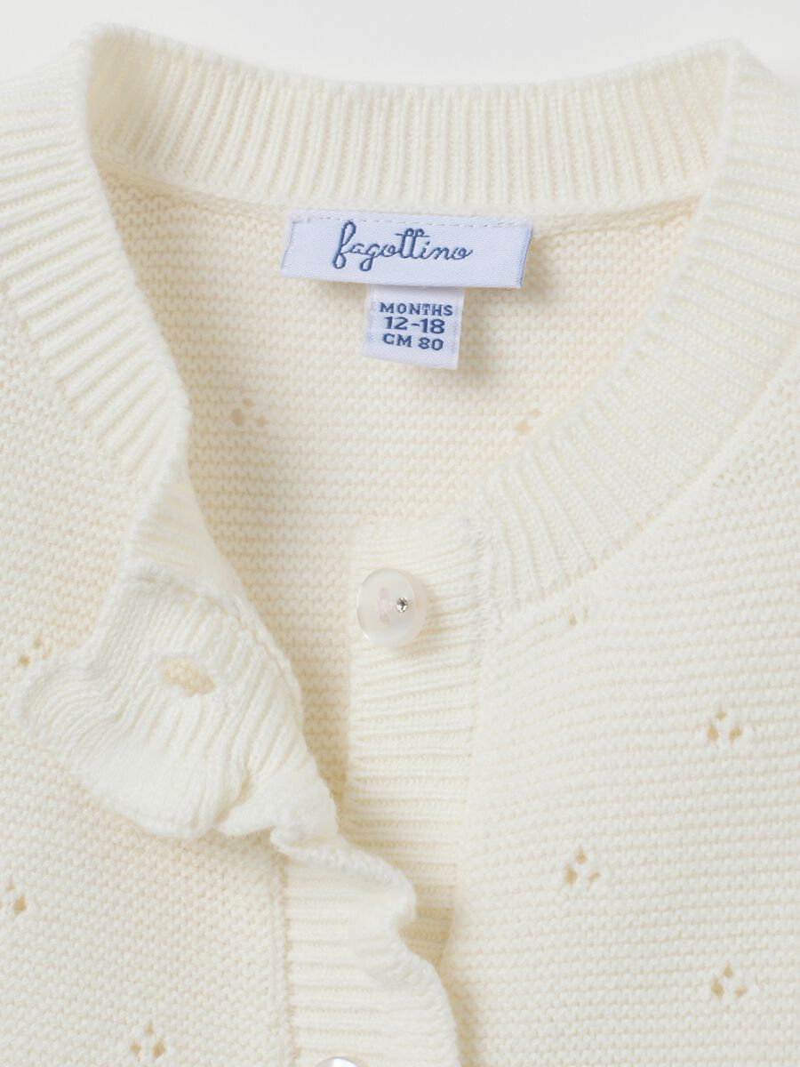 Girls' white pure cotton regular fit cardigan_3